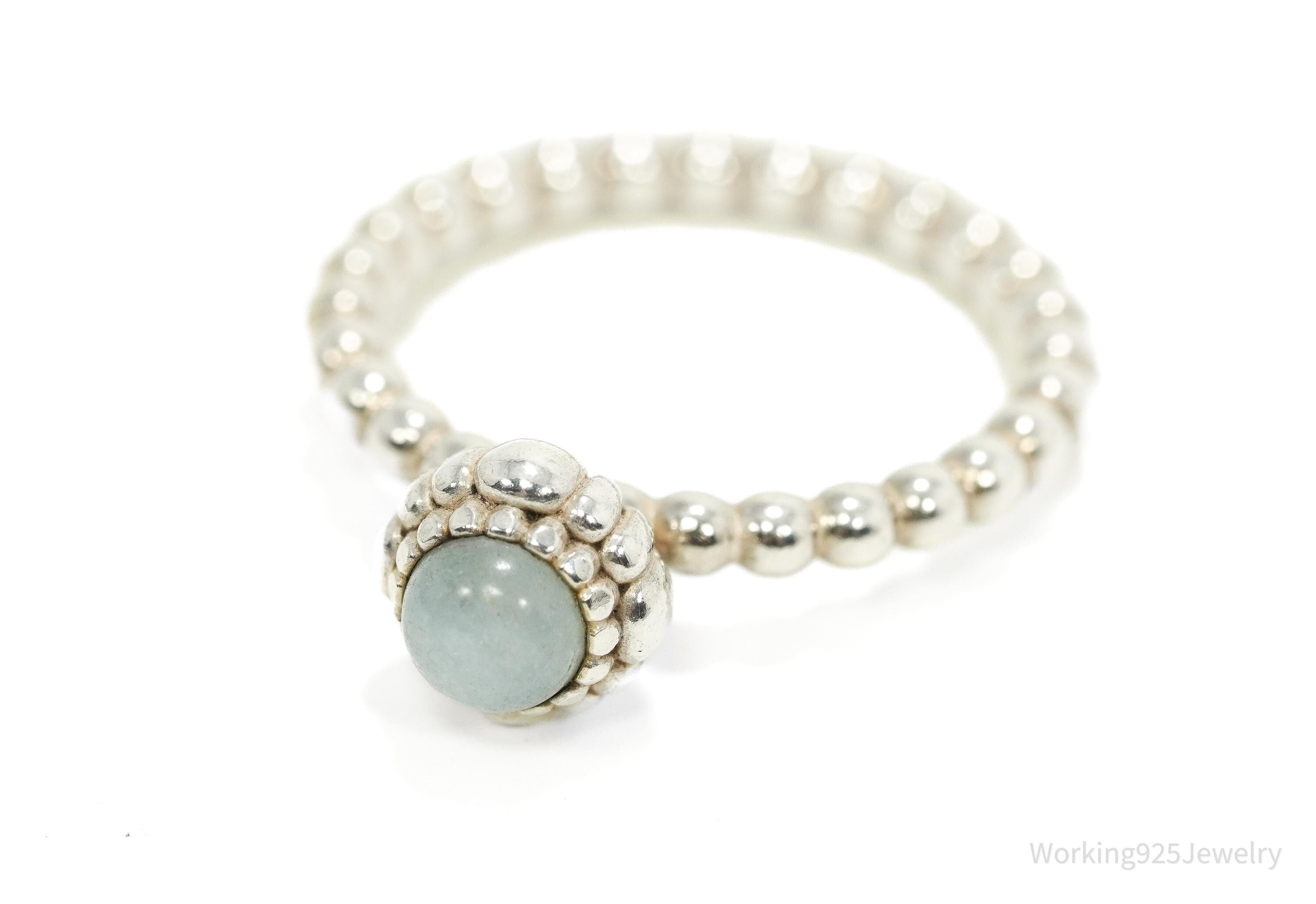 Designer Pandora March Birthday Blooms Aquamarine Sterling Silver Ring - Size 7