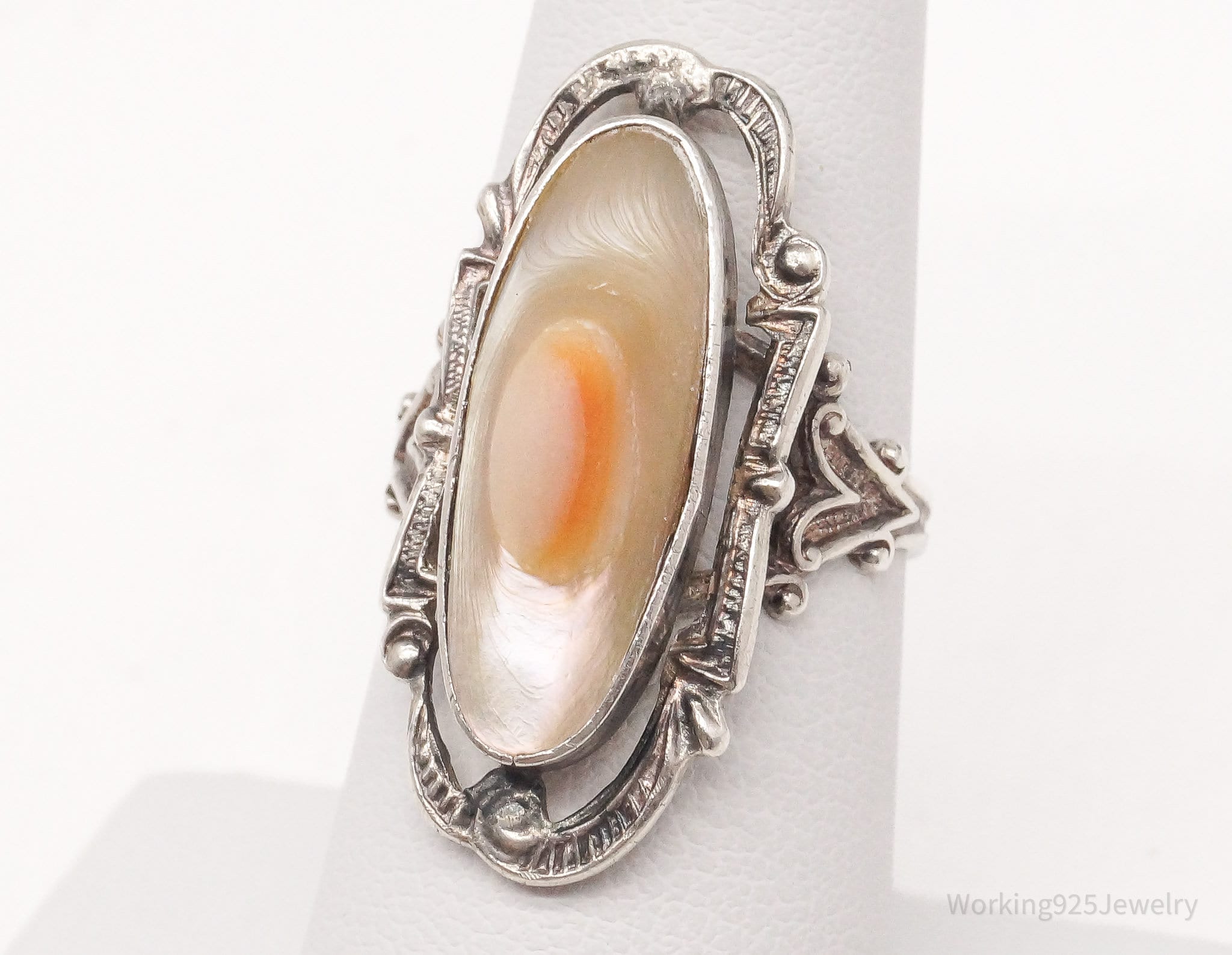 Antique Blister Pearl Sterling Silver Ring - Size 6.75