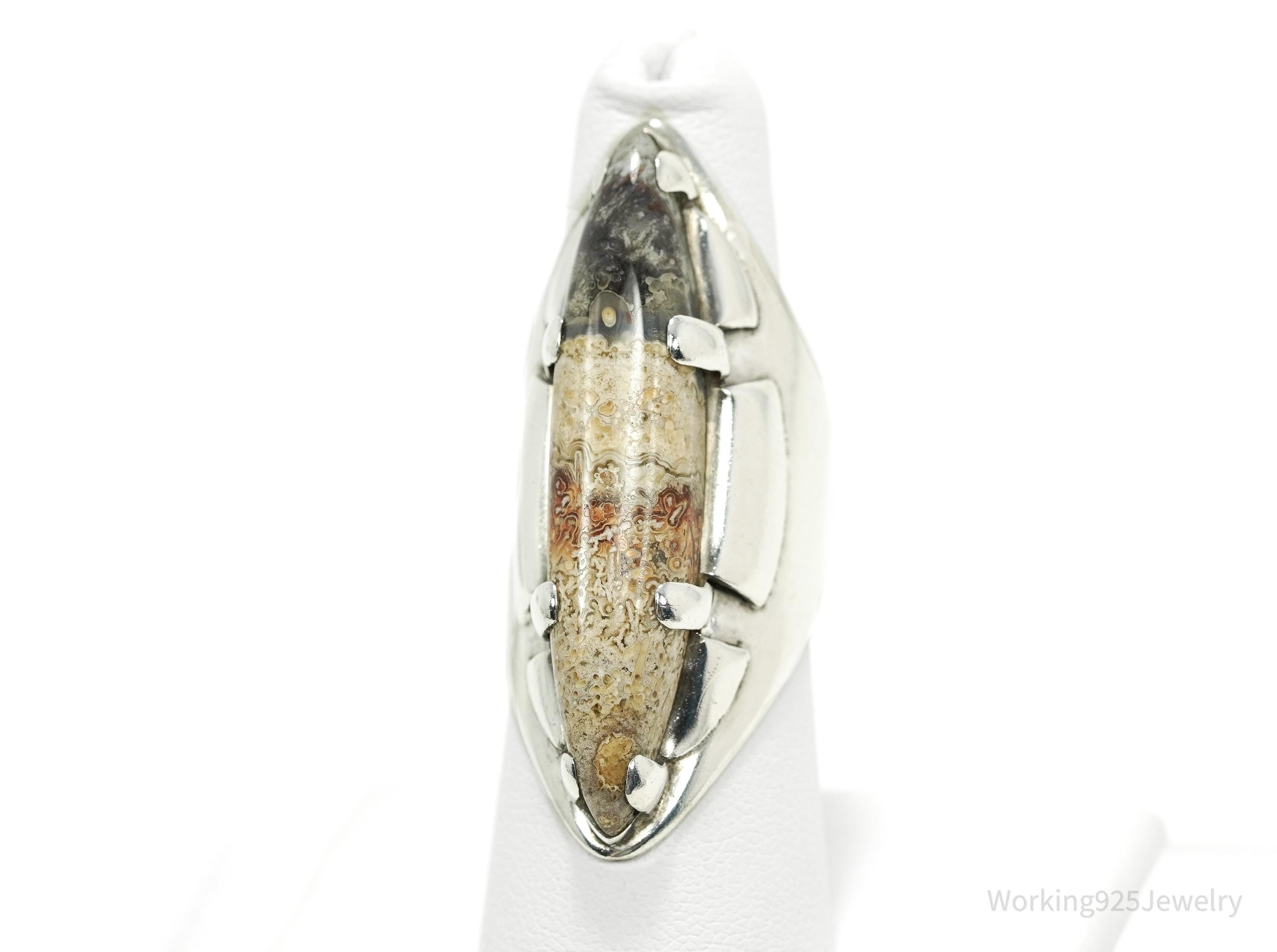 Vintage Large Agate Silver Ring - Size 7.5