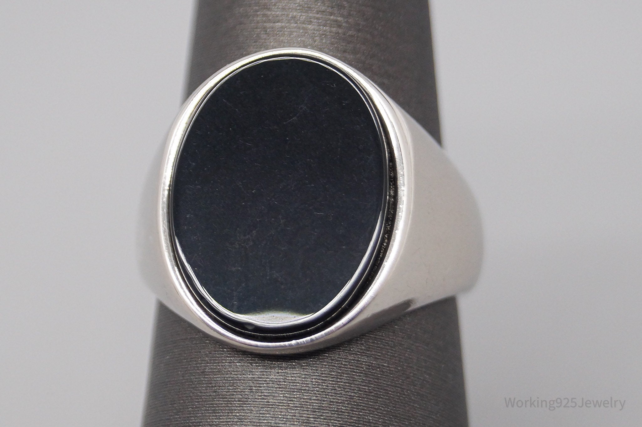 Vintage Large Black Onyx Sterling Silver Ring - Size 6.25