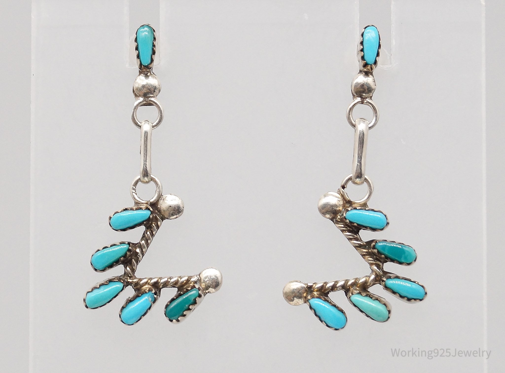 Vintage Native American Turquoise Needle Point Silver Unsigned Earrings