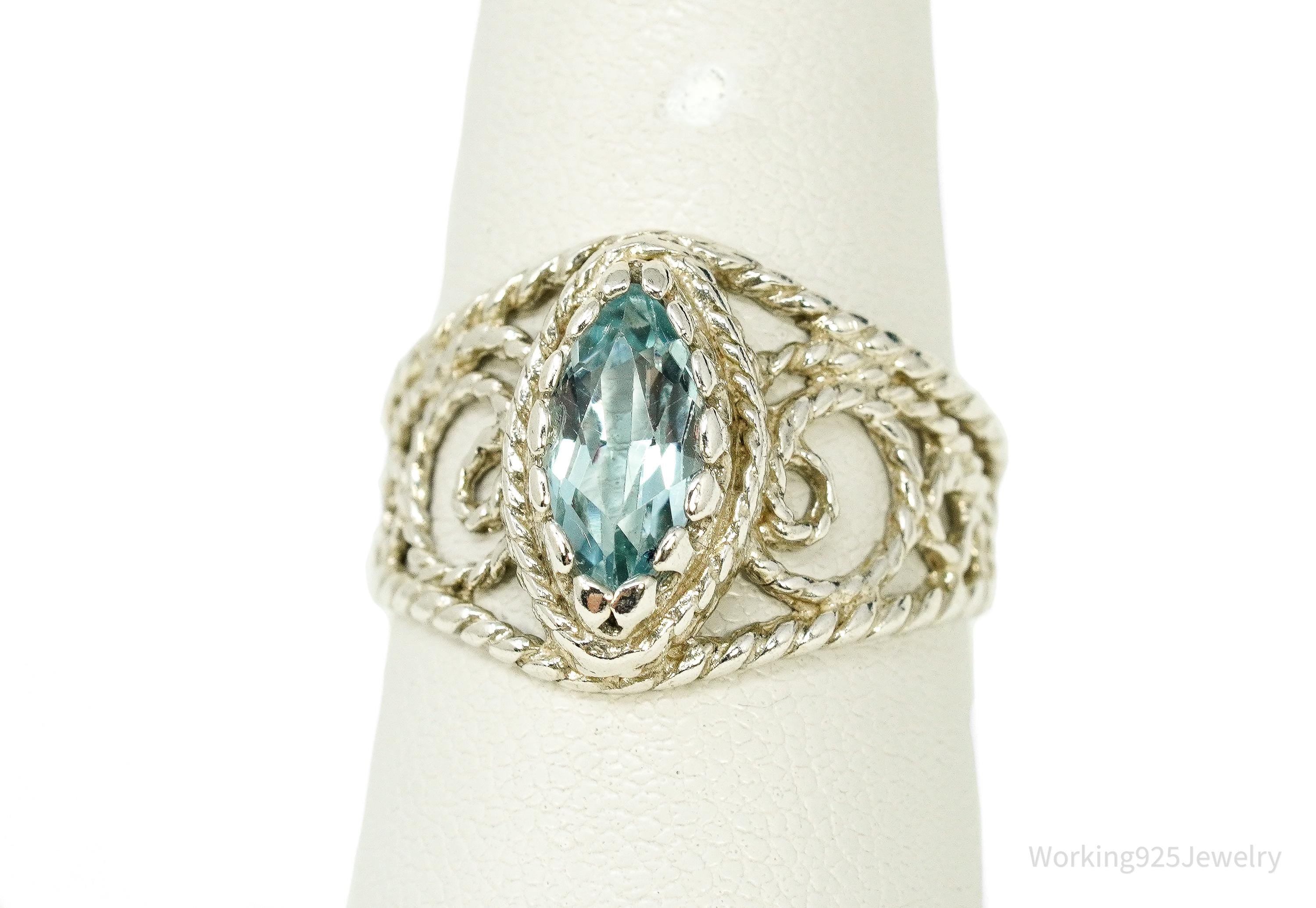 Vintage Blue Topaz Sterling Silver Ring - Size 7.25