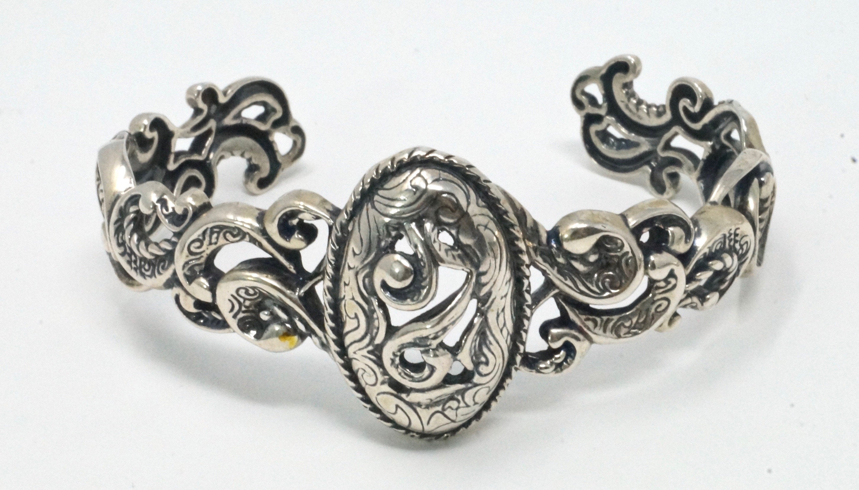 Vtg Southwestern Designer Carolyn Pollack Relios Sterling Silver Cuff Bracelet