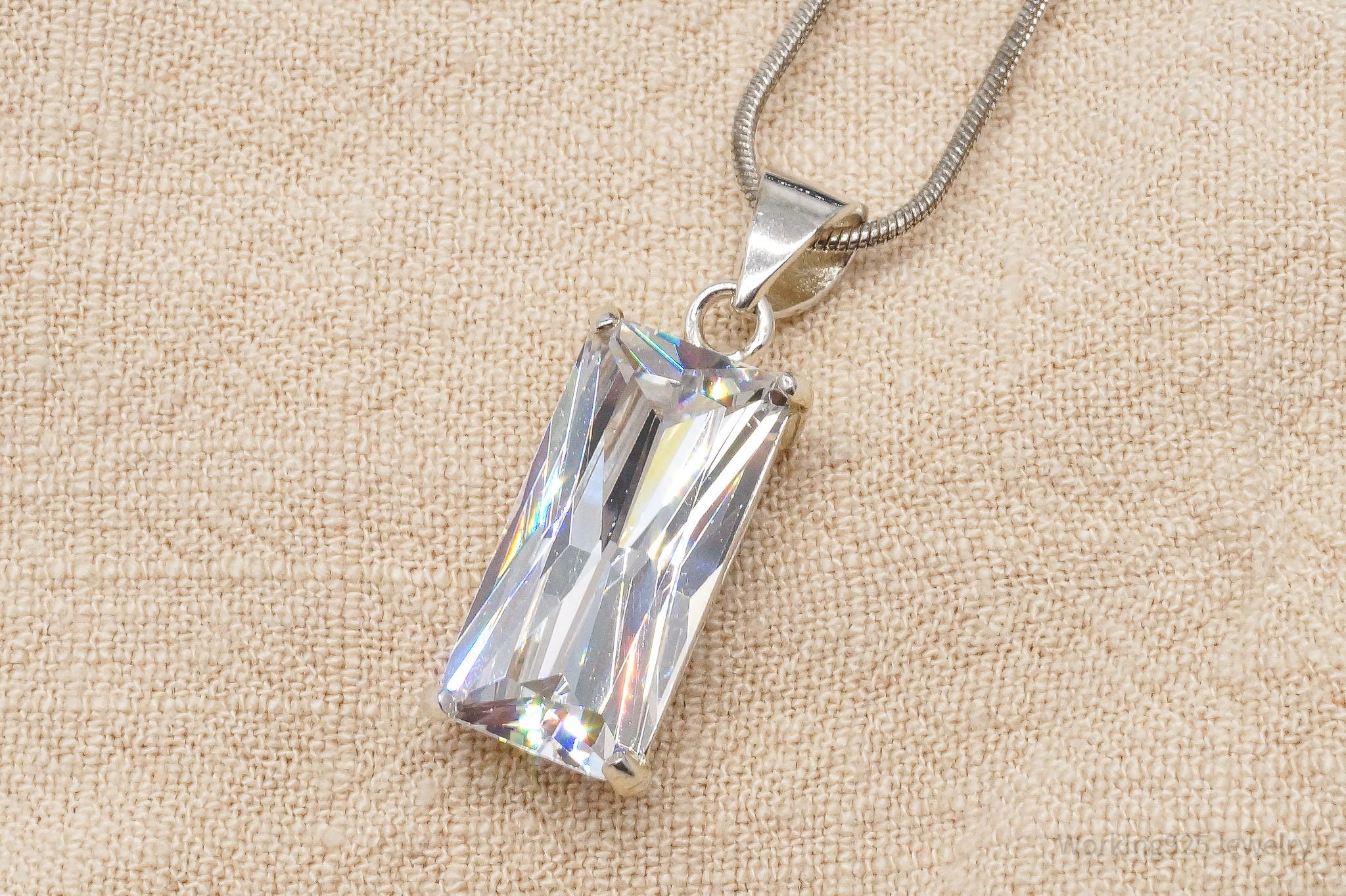 Vintage Large Cubic Zirconia Sterling Silver Necklace 24"