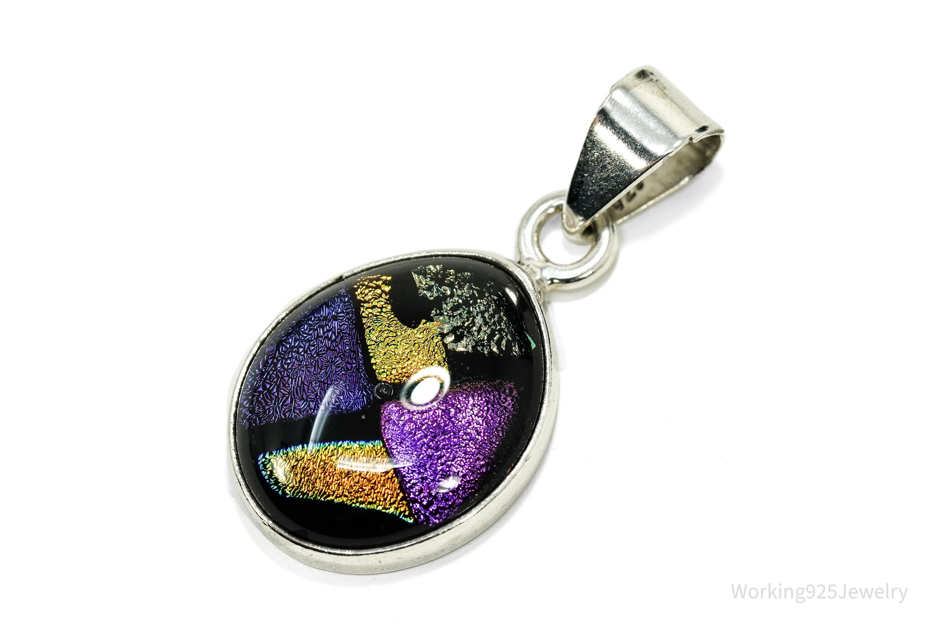 Vintage Dichroic Glass Sterling Silver Pendant