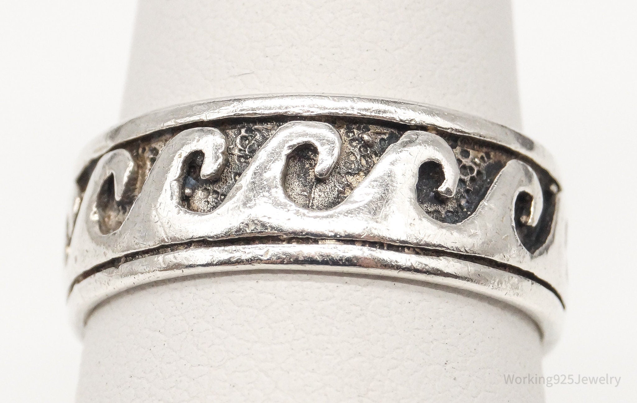 Vintage PSCL Oxidized Wave Sterling Silver Band Ring - Size 6.25