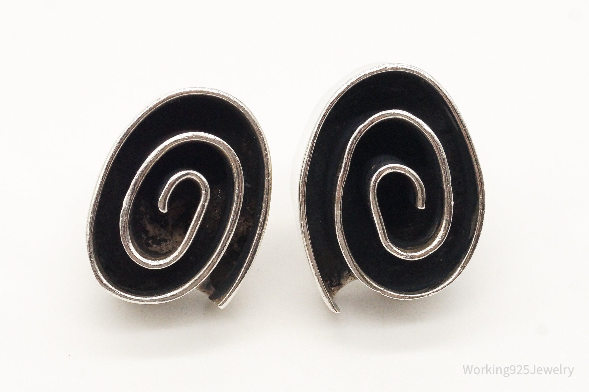 Vintage Modernist Spirals Sterling Silver Earrings