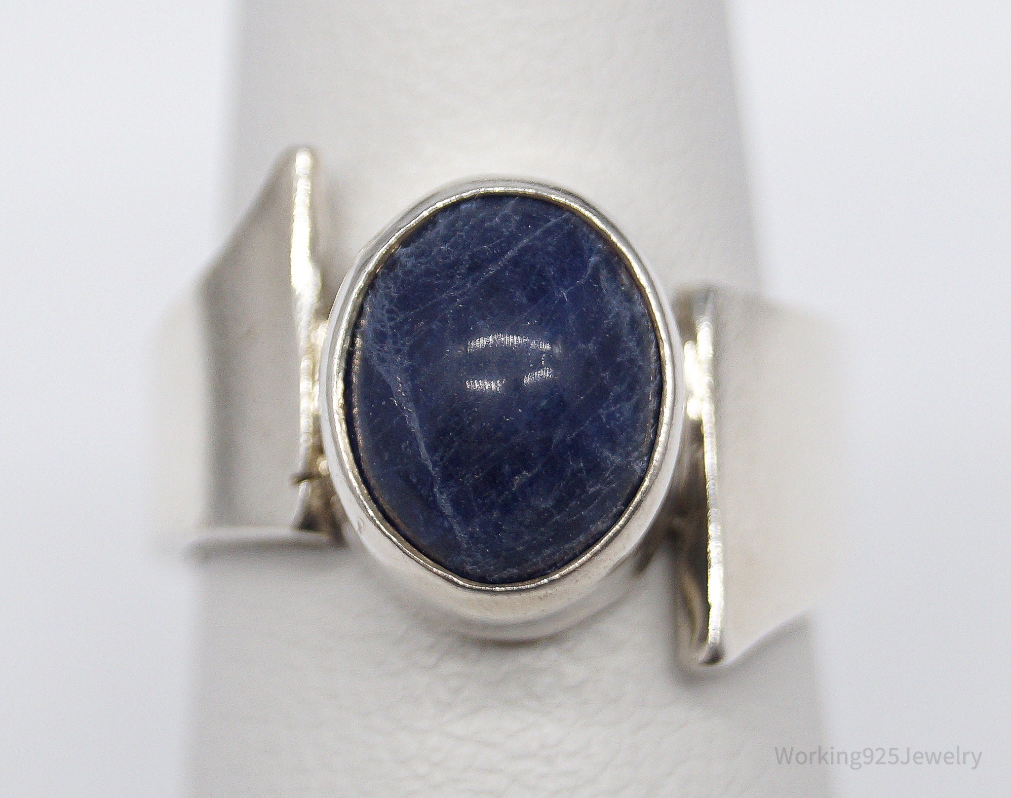 Vintage Sodalite Modernist Style Silver Ring - Size 5