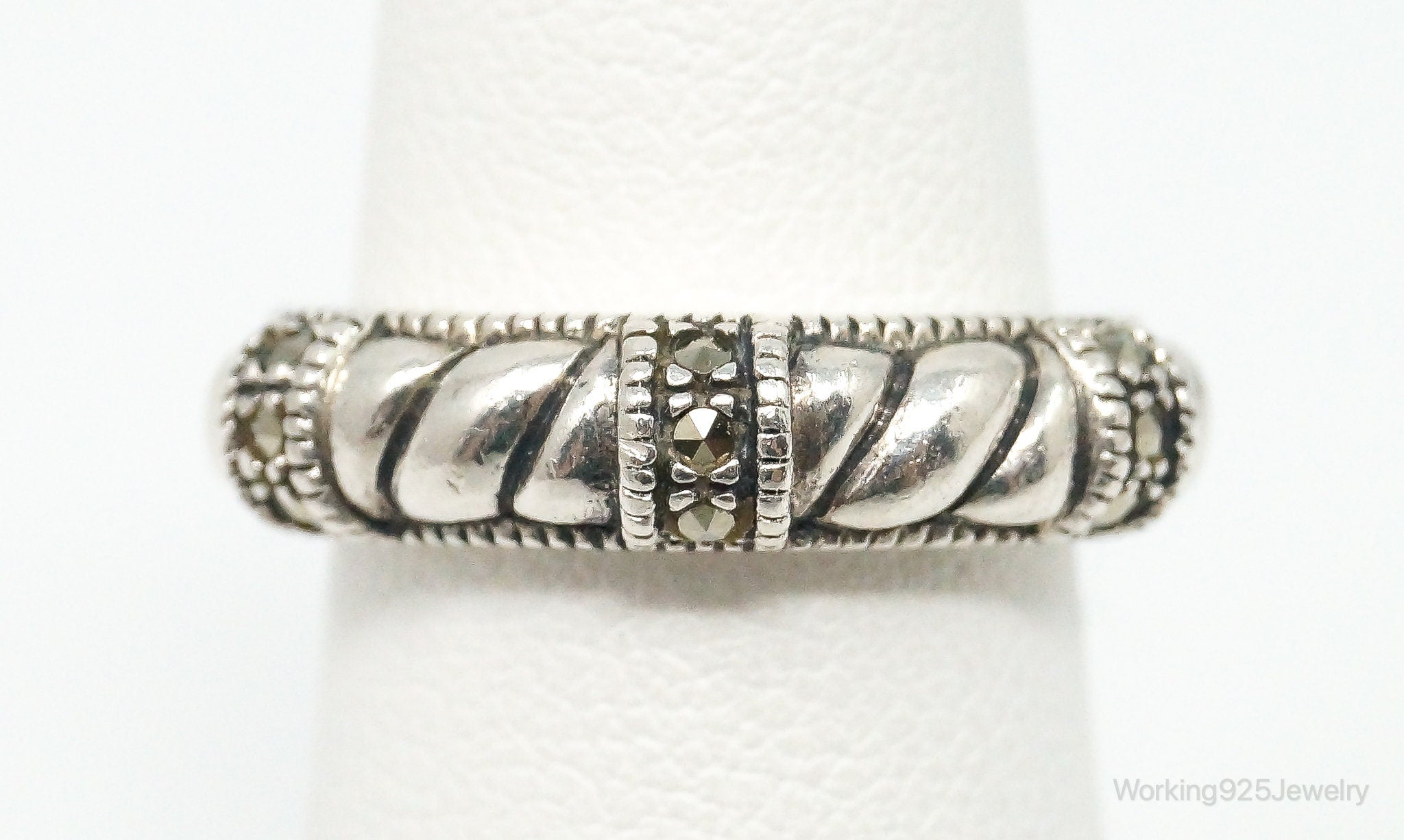 Vintage Judith Jack Marcasite Cable Sterling Silver Ring Size 4.75
