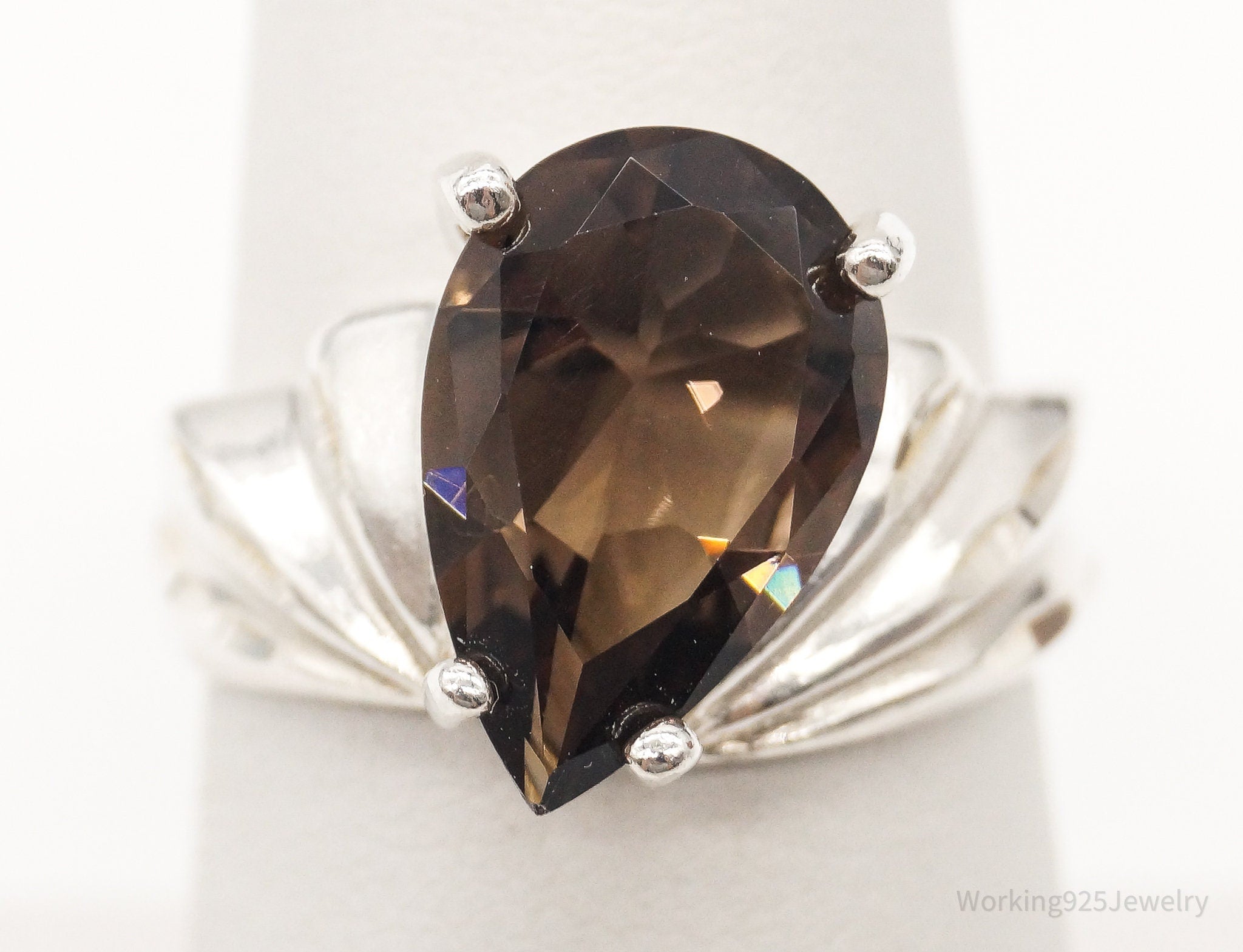 Vintage Large Smoky Topaz Sterling Silver Ring - Size 6.75