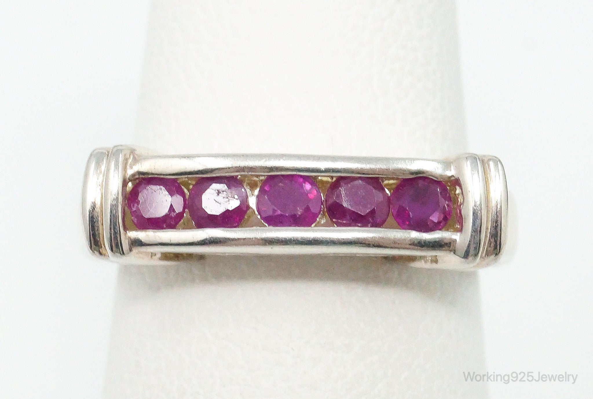 Vintage Designer DBJ Ruby Sterling Silver Ring - Size 4.75