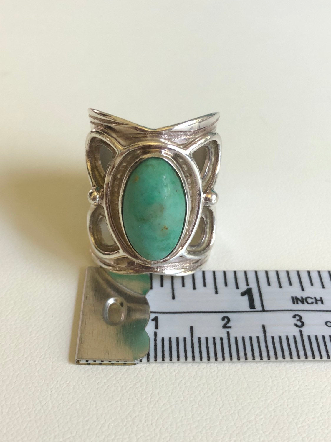Vintage Designer Desert Rose Trading DTR Turquoise Sterling Silver Ring - 6 1/2