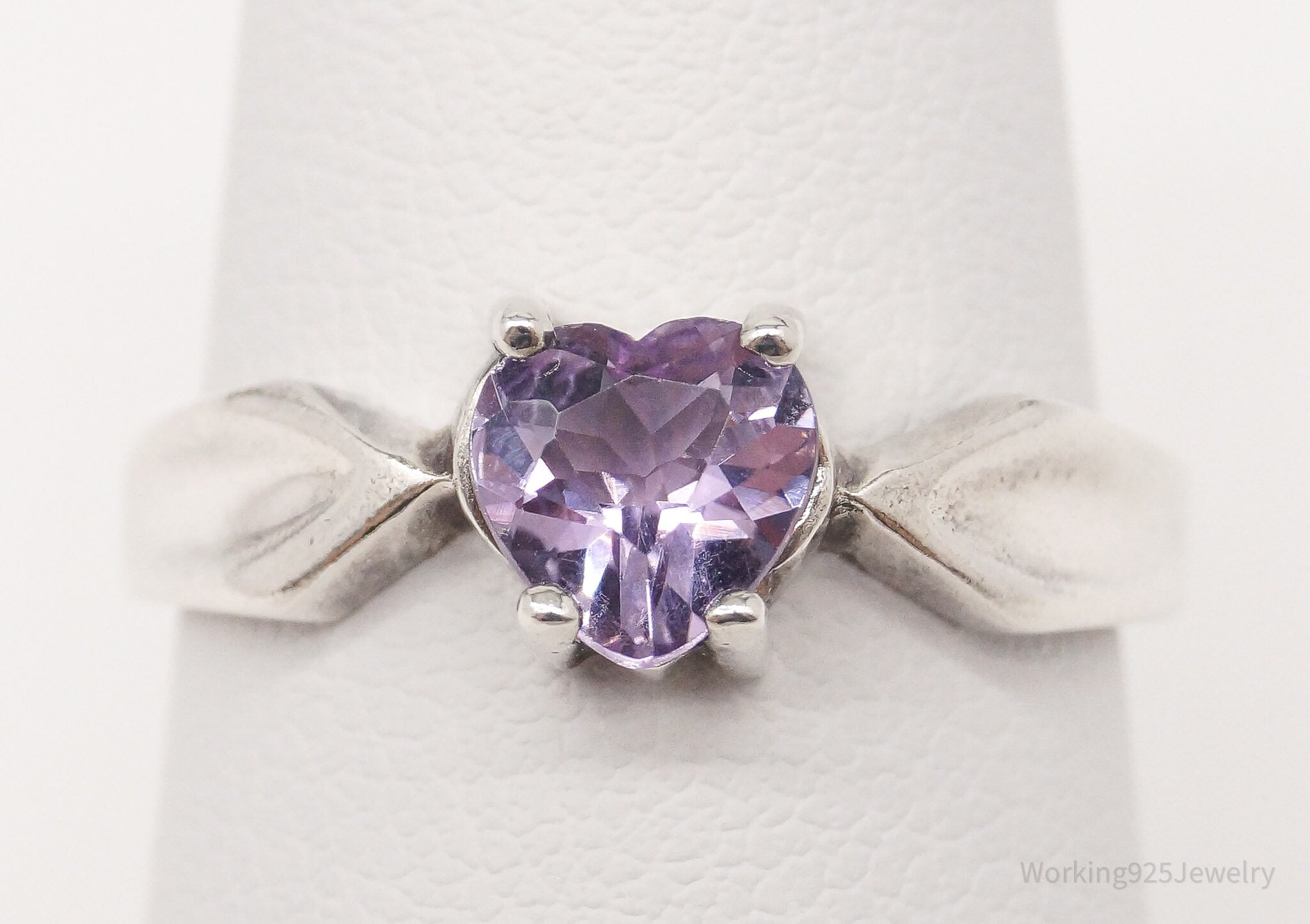 Vintage Amethyst Heart Sterling Silver Ring - Size 7