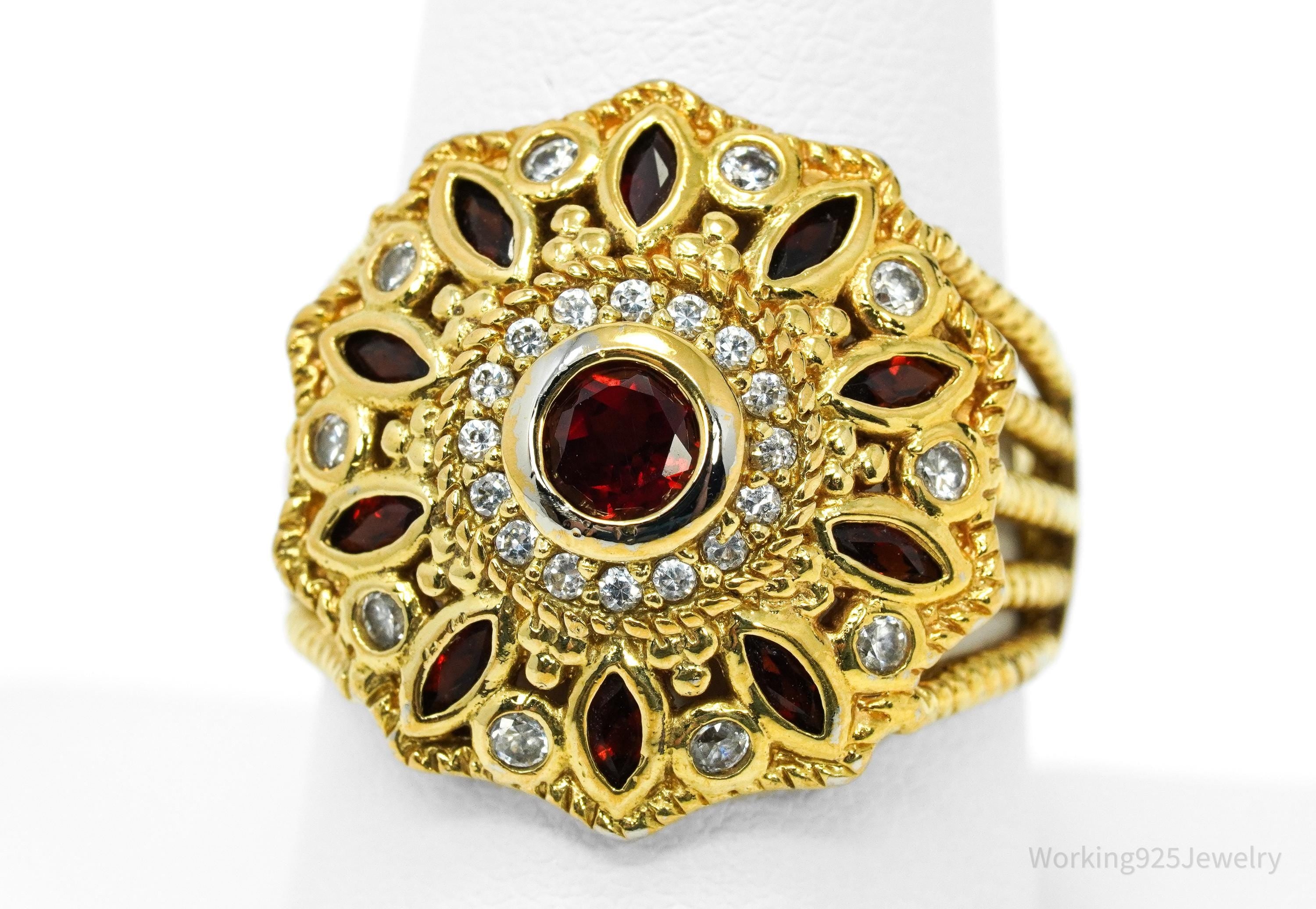 Almandine Garnet & Cubic Zirconia Gold Over Sterling Silver Ring Size 8.75