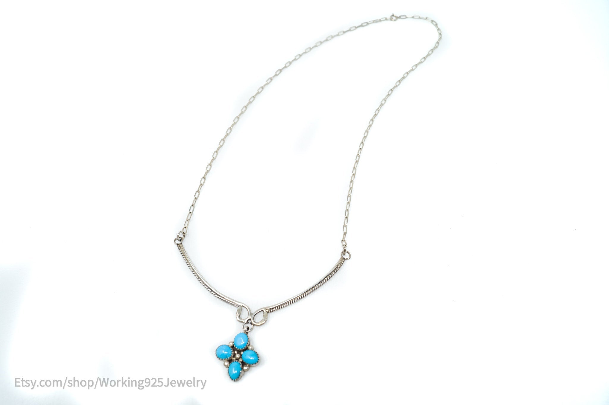 Vintage Native American Handmade KC Signed Turquoise Sterling Silver N