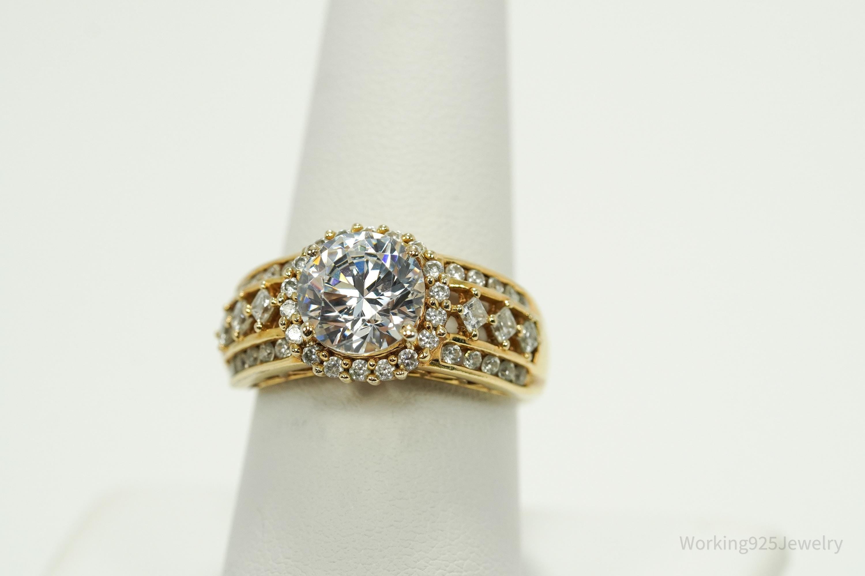 Vintage Designer MEDA Cubic Zirconia Gold Vermeil Sterling Silver Ring - Size 9