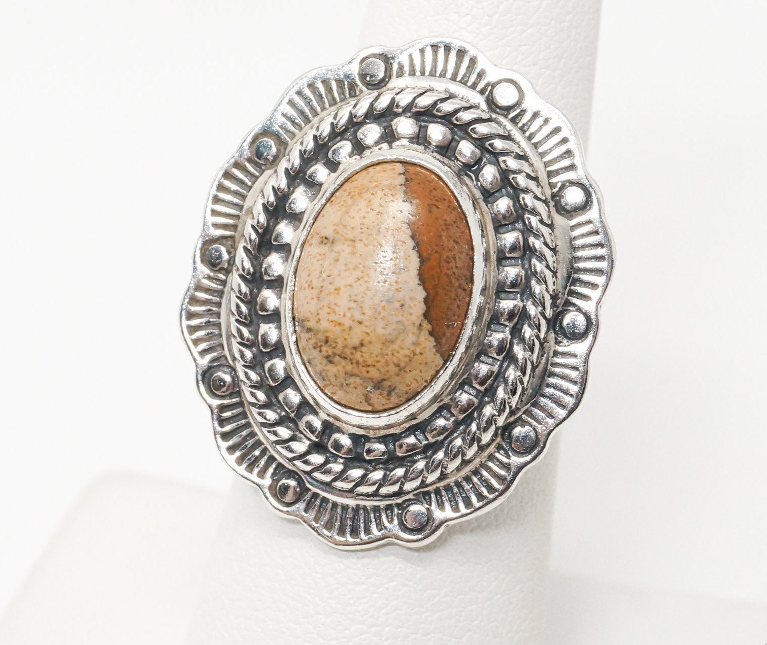 Vintage Native Designer Carolyn Pollack Jasper Sterling Silver Ring SZ 6.75
