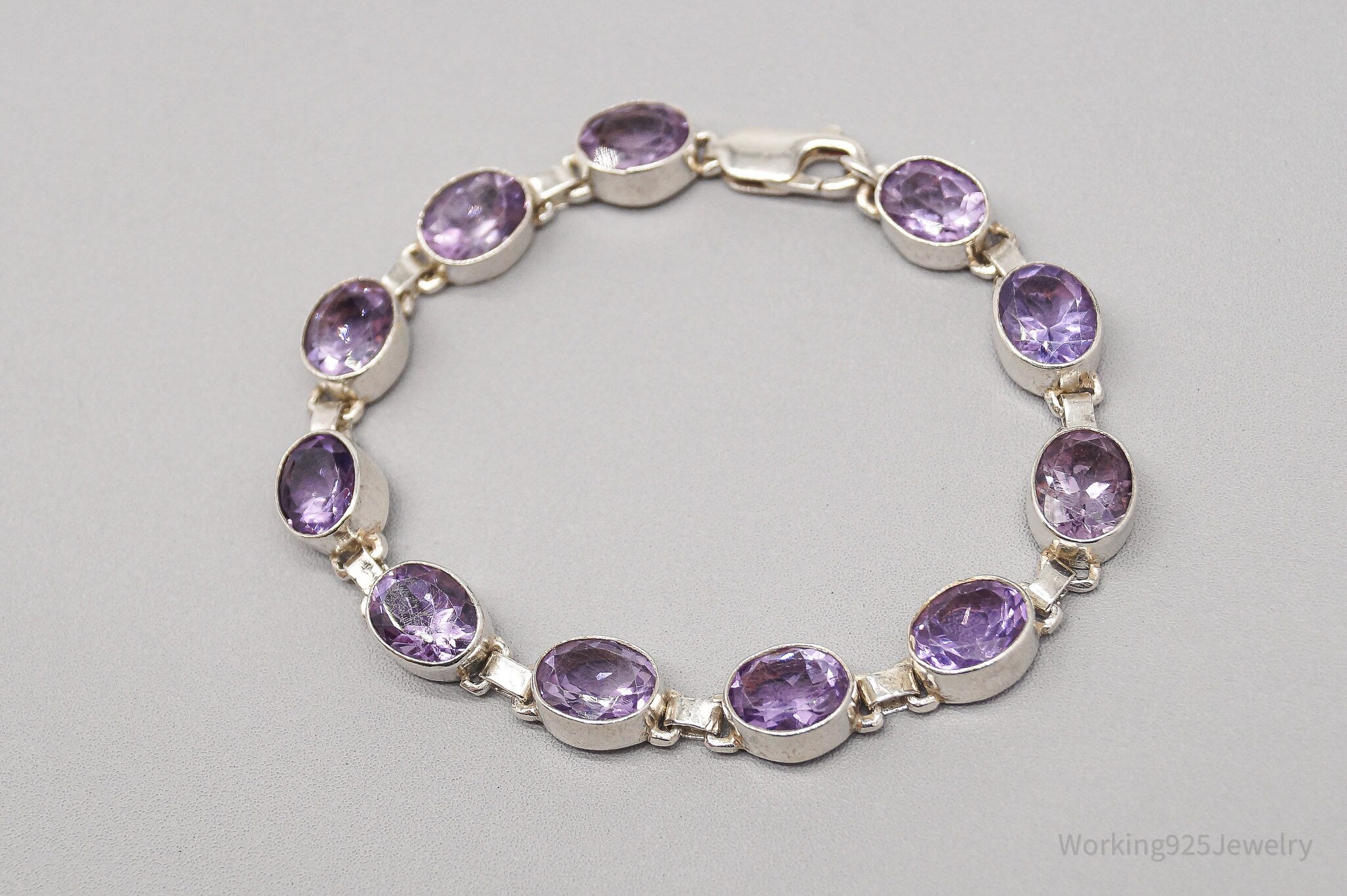 Vintage Purple Amethyst Sterling Silver Bracelet - 6 7/8"