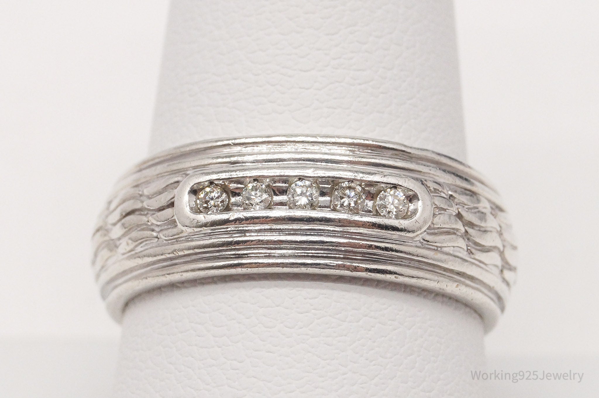 Vintage White Diamond Sterling Silver Ring - Size 9.5