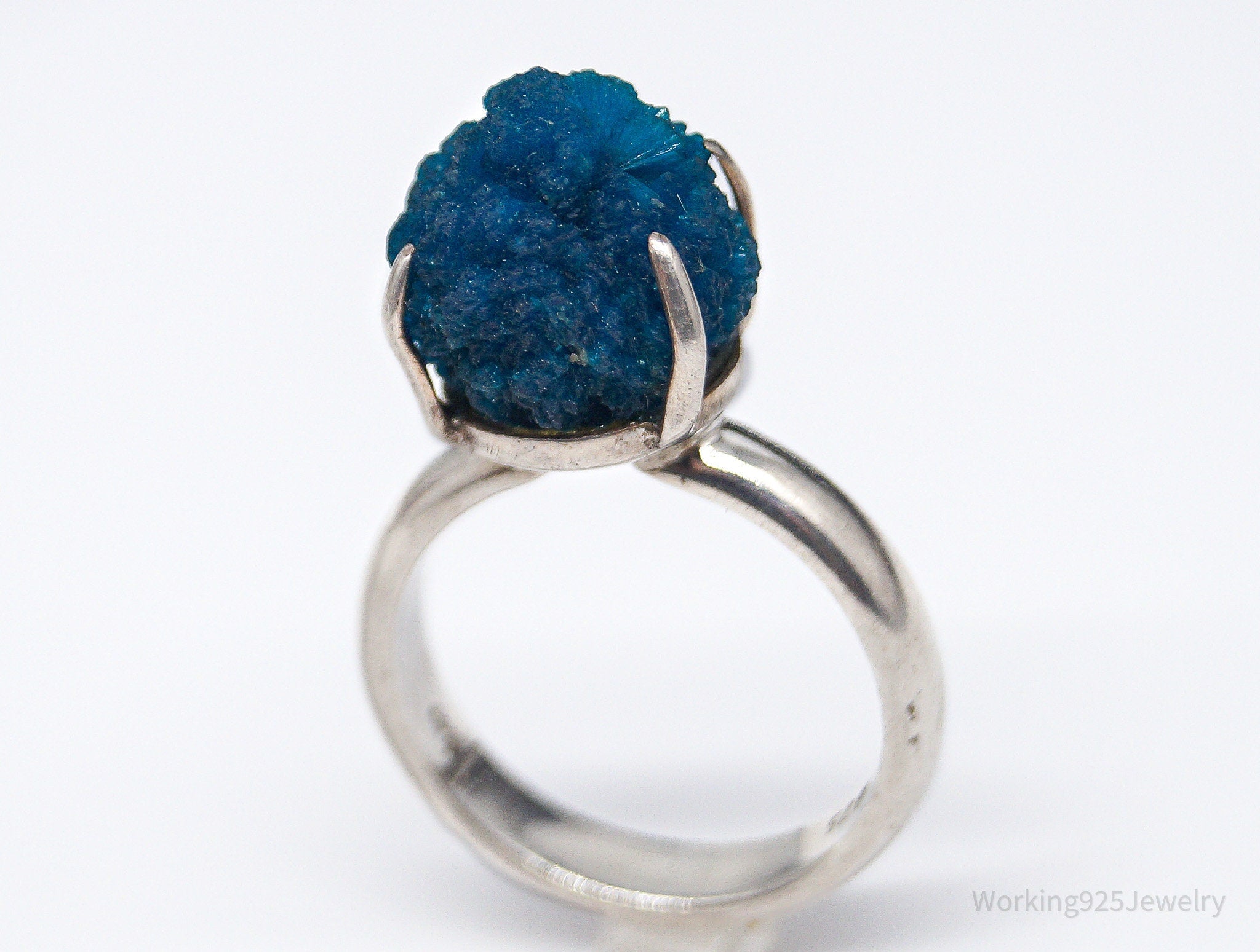 VTG Designer Koe Modernist Style Raw Cavansite Sterling Silver Ring - Size 7.75