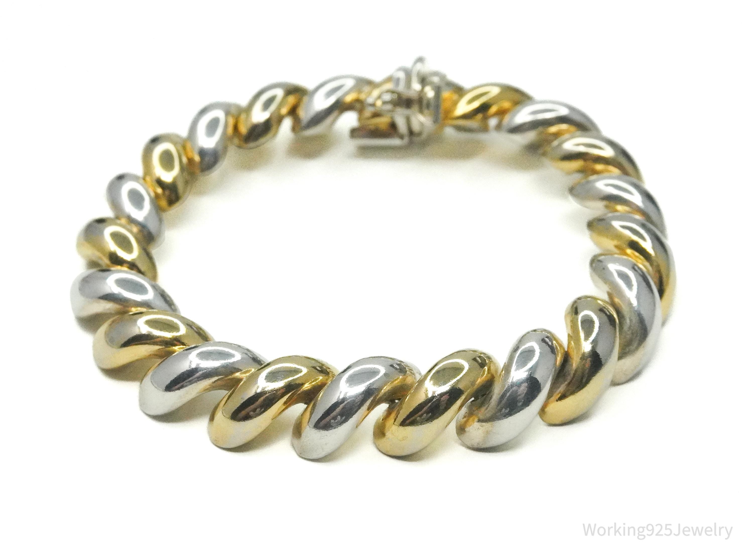 Vintage Italian Designer Milor Gold Vermeil Sterling Silver Puffy Link Bracelet 7.25"