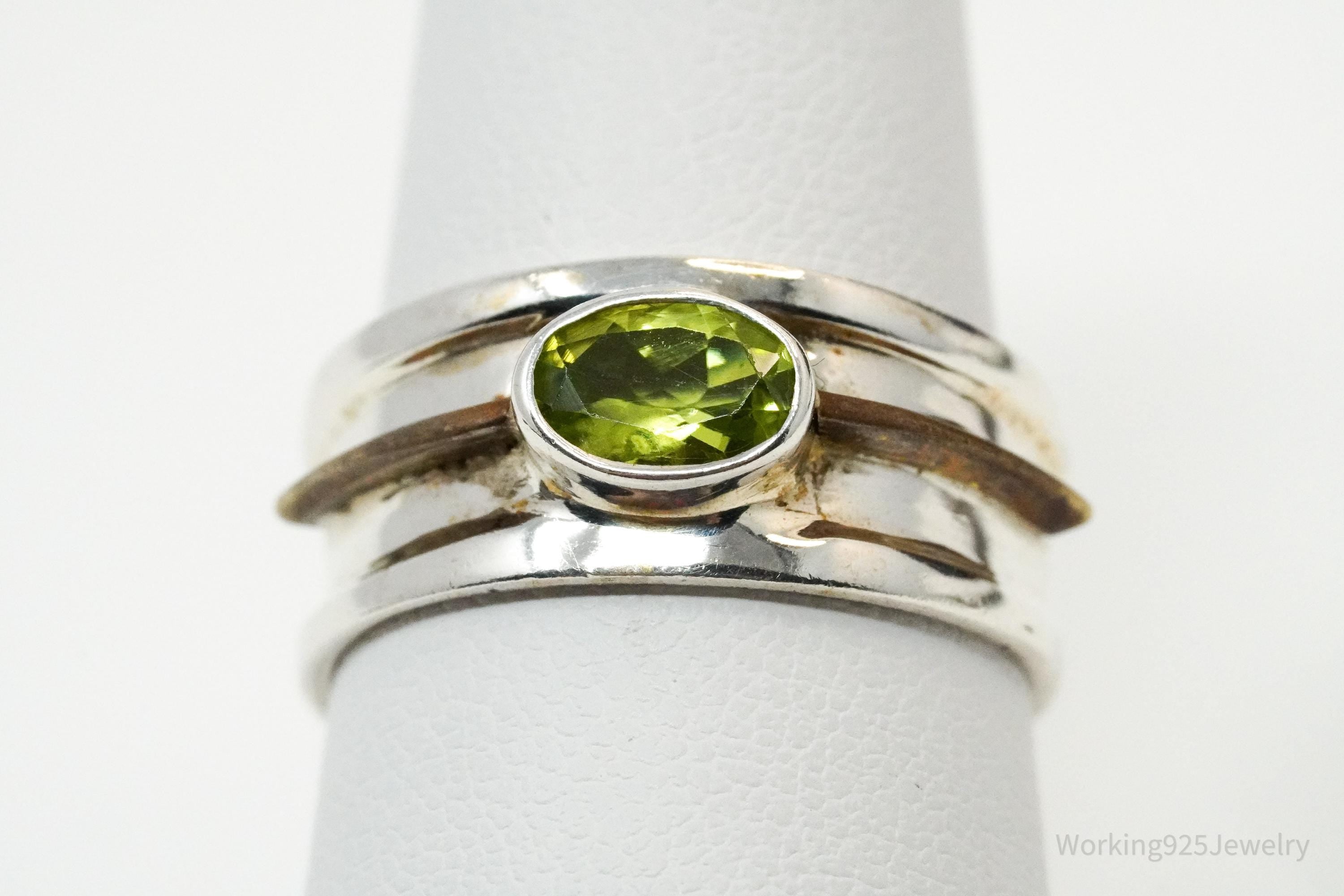 Vintage Peridot & Copper Sterling Silver Ring - Size 7.75