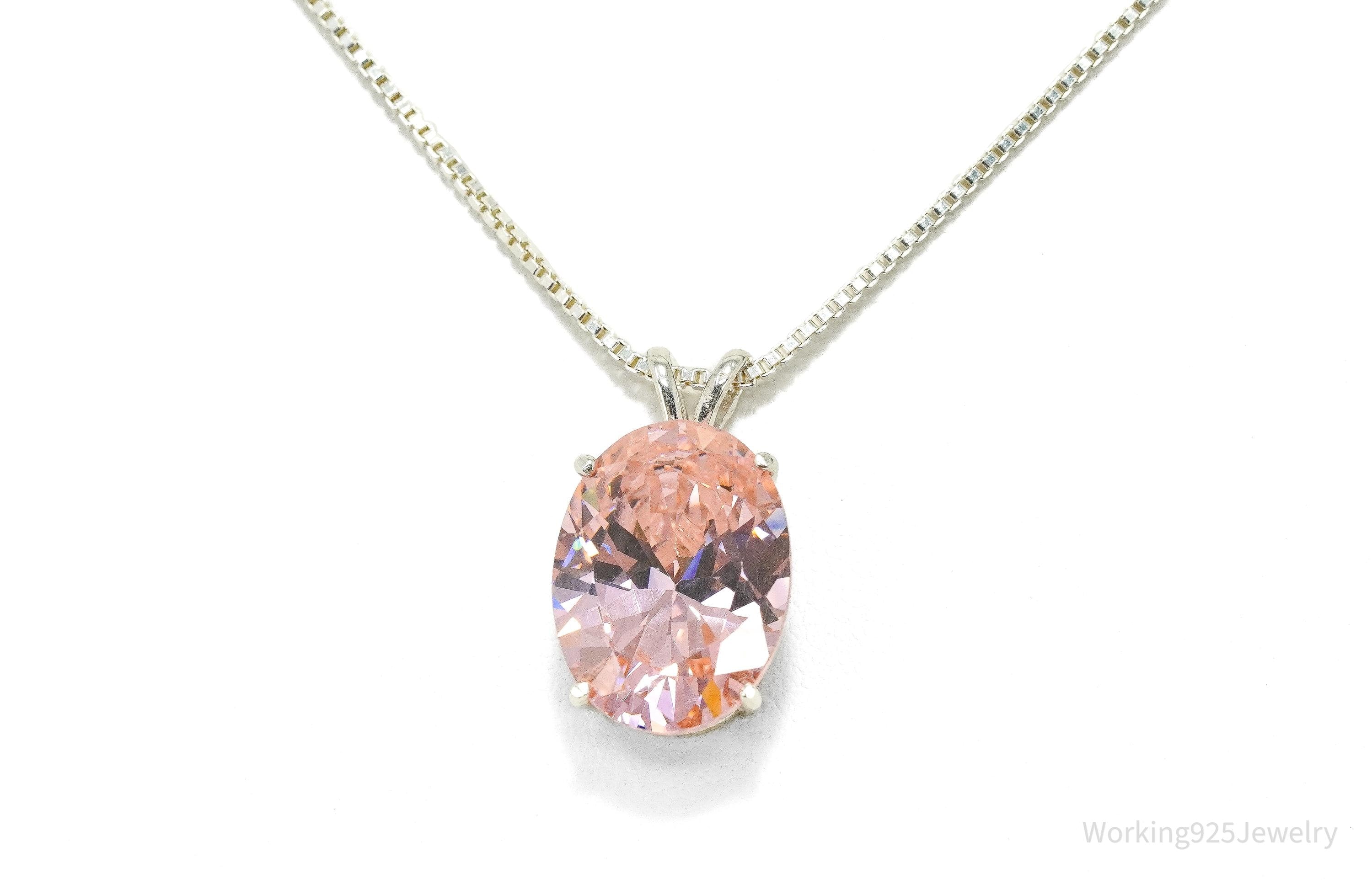 Vintage Pink Cubic Zirconia Sterling Silver Chain Necklace 18"