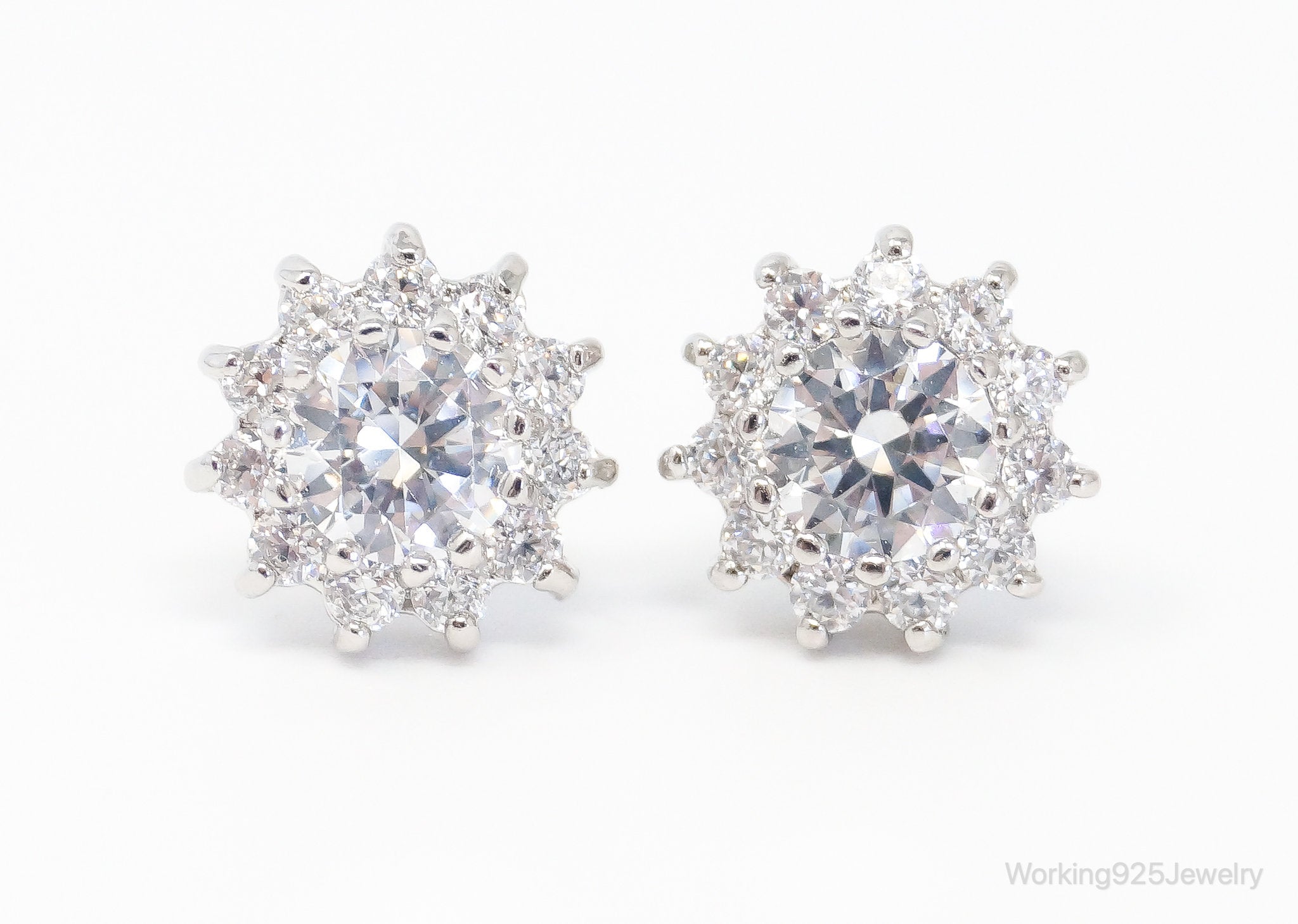 Designer JCM Cubic Zirconia Sterling Silver Stud Post Earrings