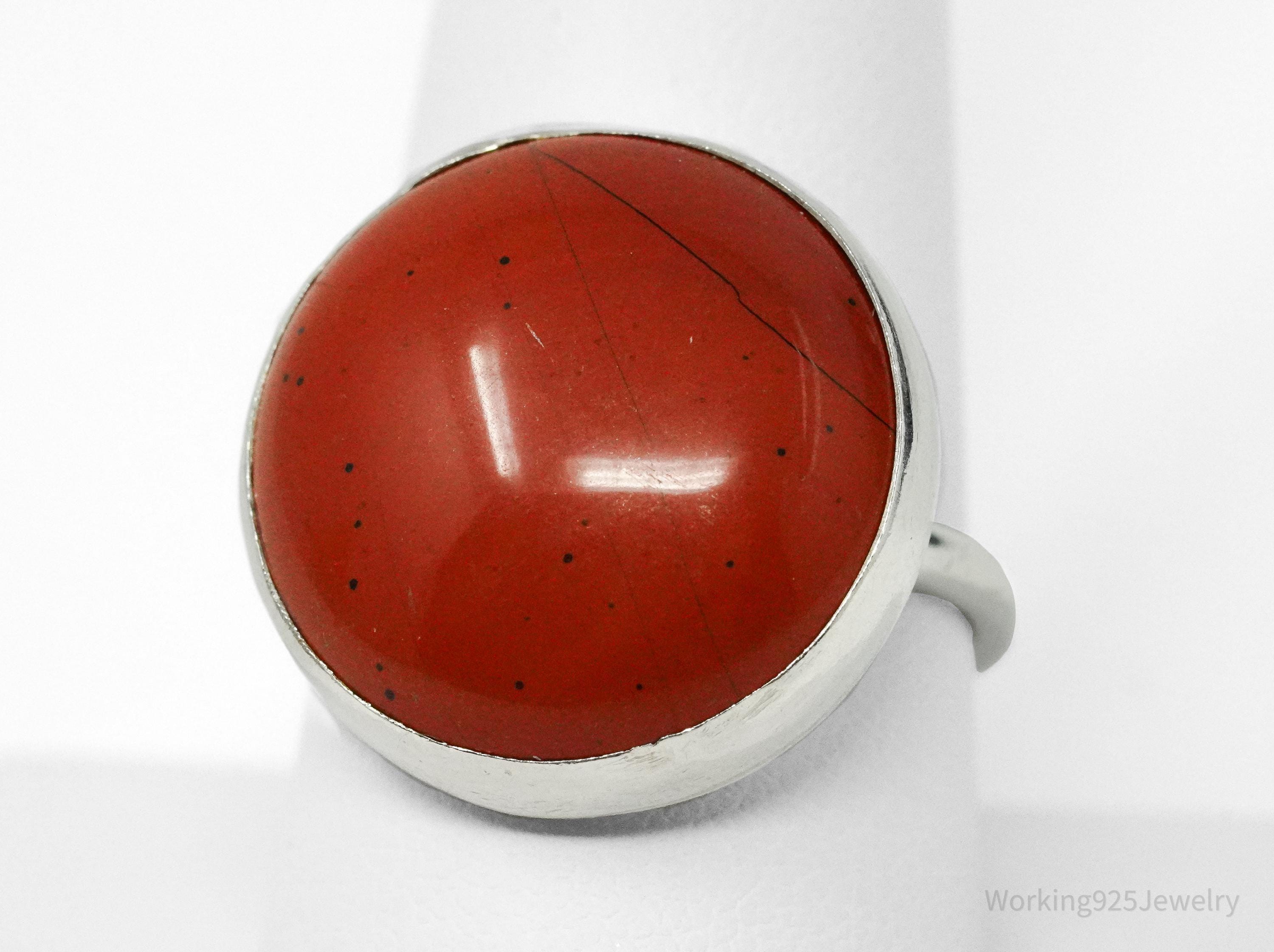 Vintage Red Jasper Modernist Style Silver Ring - Size 9.25