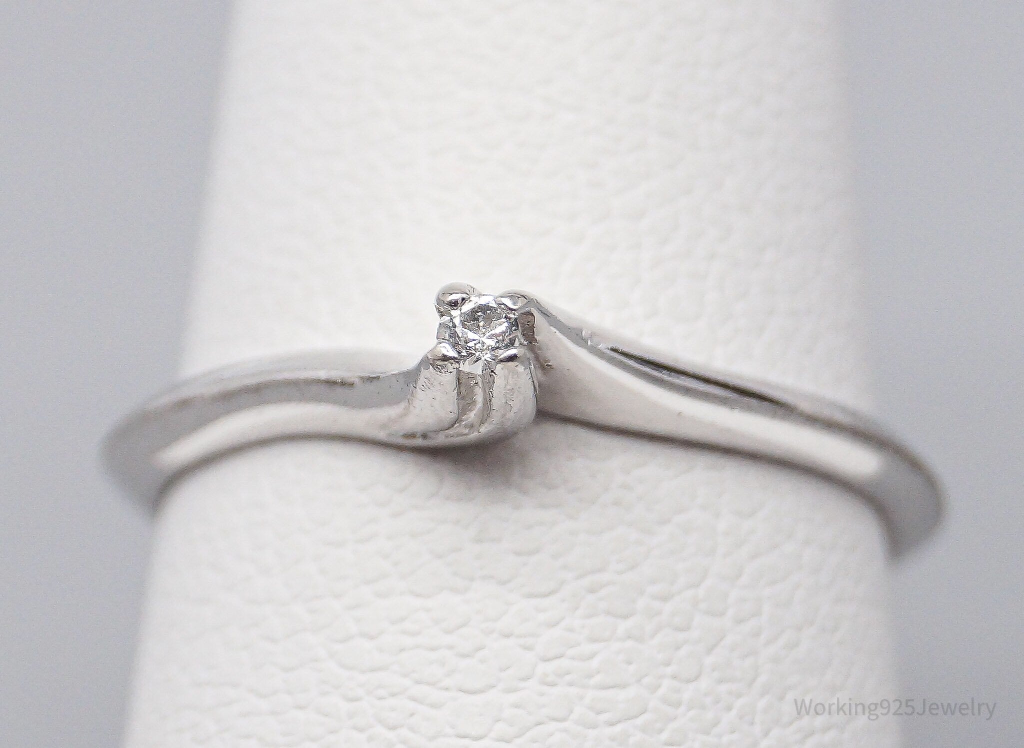 Vintage Mid Century White Topaz Rhodium Plated Sterling Silver Ring - Size 5.75