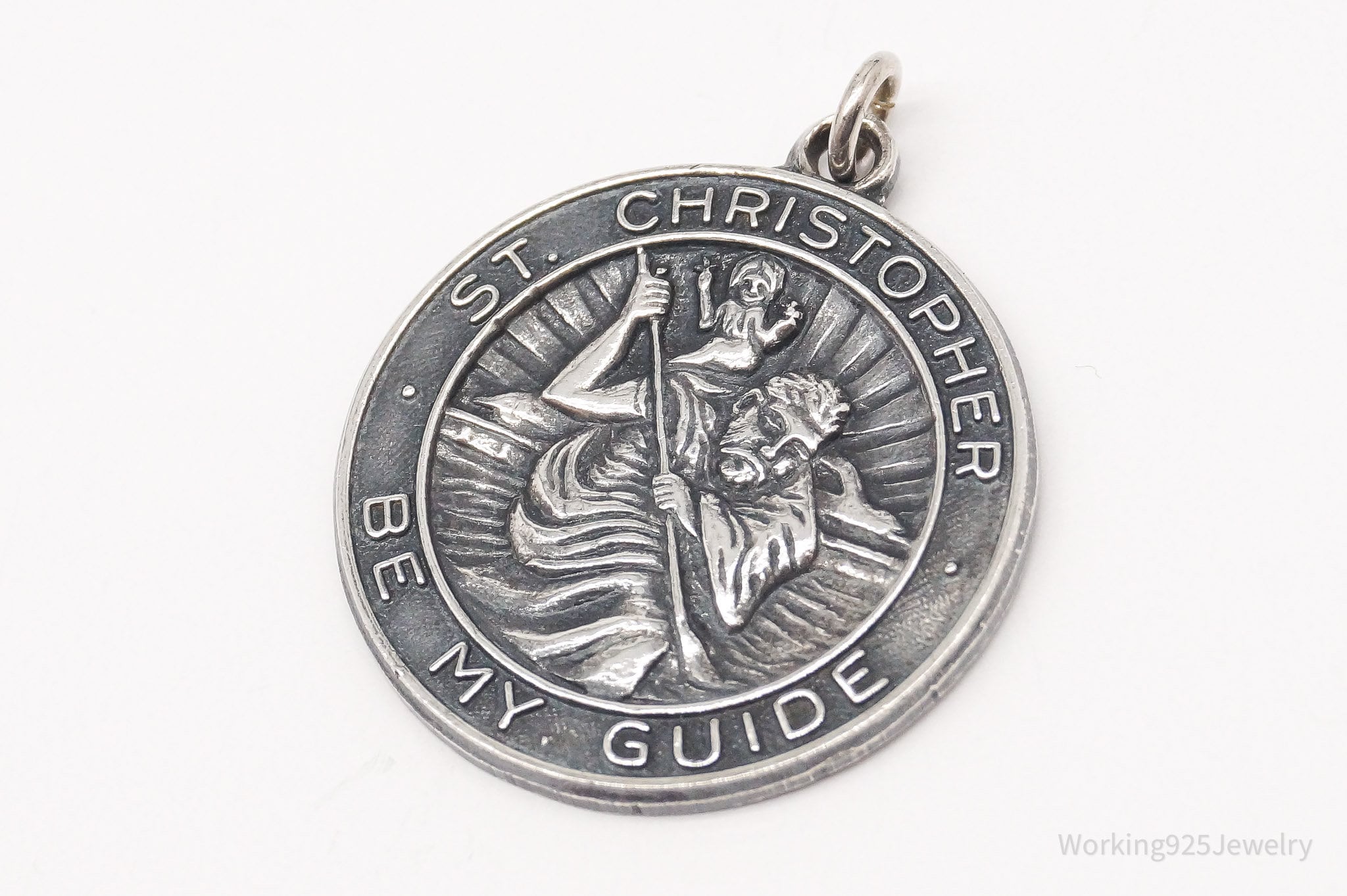Antique Large "Saint Christopher Be My Guide" Sterling Silver Pendant