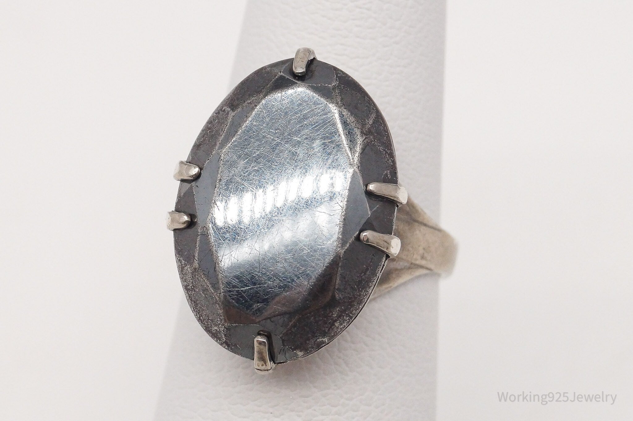 Antique Designer LSP Co Hematite Sterling Silver Ring - Size 4.75