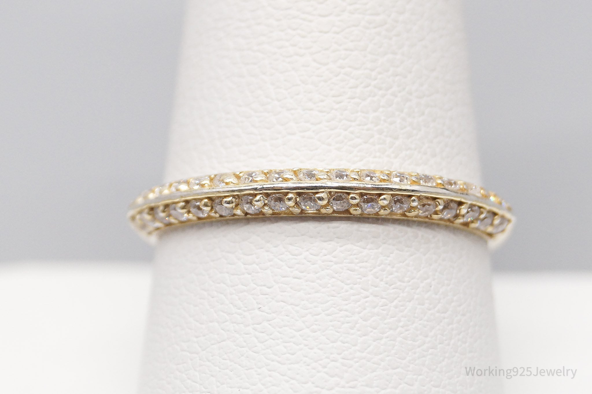 Vintage Cubic Zirconia Gold Vermeil Sterling Silver Band Ring - Size 10