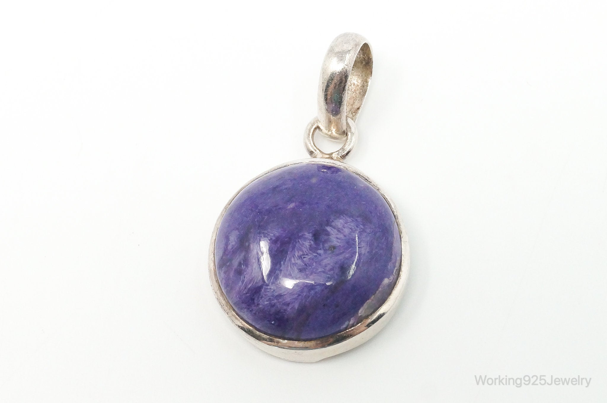Vintage Large Purple Gemstone Sterling Silver Necklace Pendant