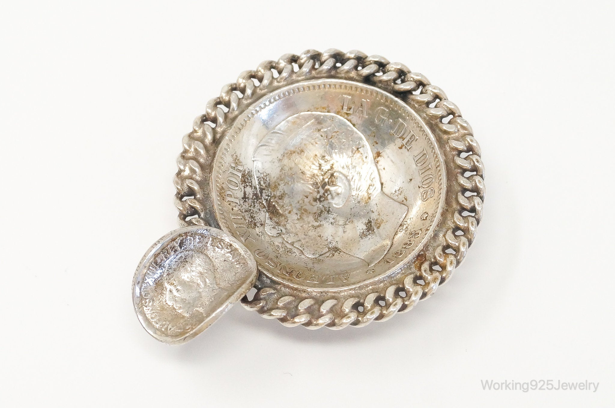 Antique Alfonso XII King of Spain Coins Silver Ash Tray