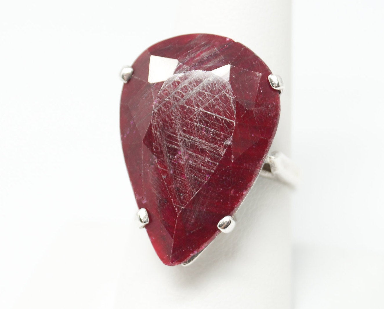 Vtg Art Deco Style Large Natural Ruby Sterling Silver Statement Ring - Size 8.75