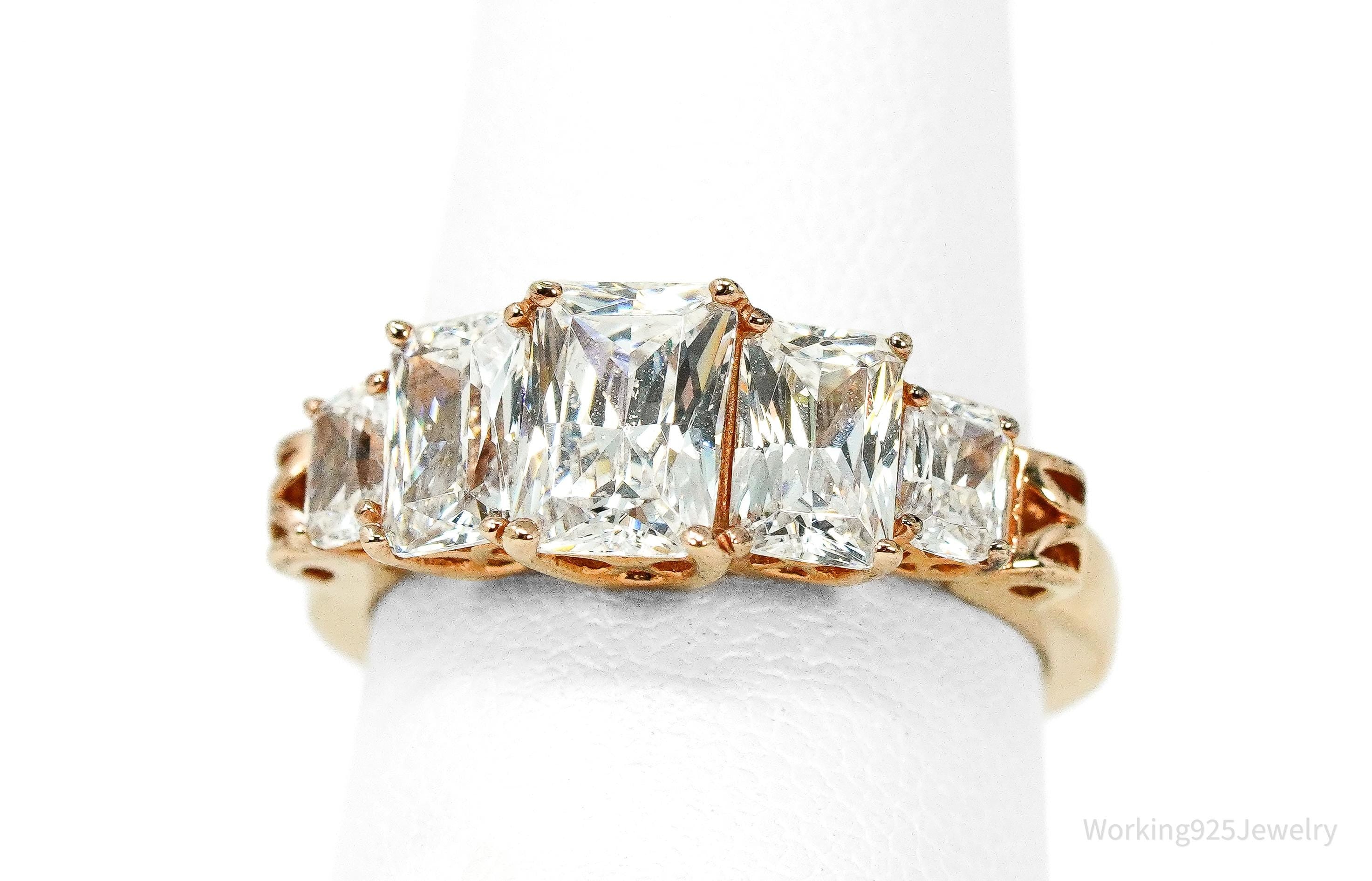 Vintage Cubic Zirconia Rose Gold Vermeil Sterling Silver Ring - Size 6.25