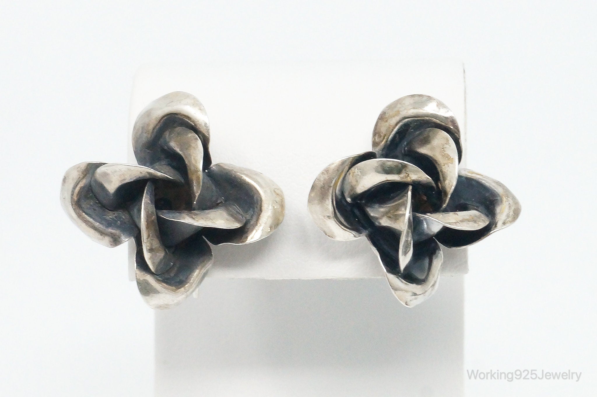 Antique Flowers Sterling Silver Screw Back Earrings
