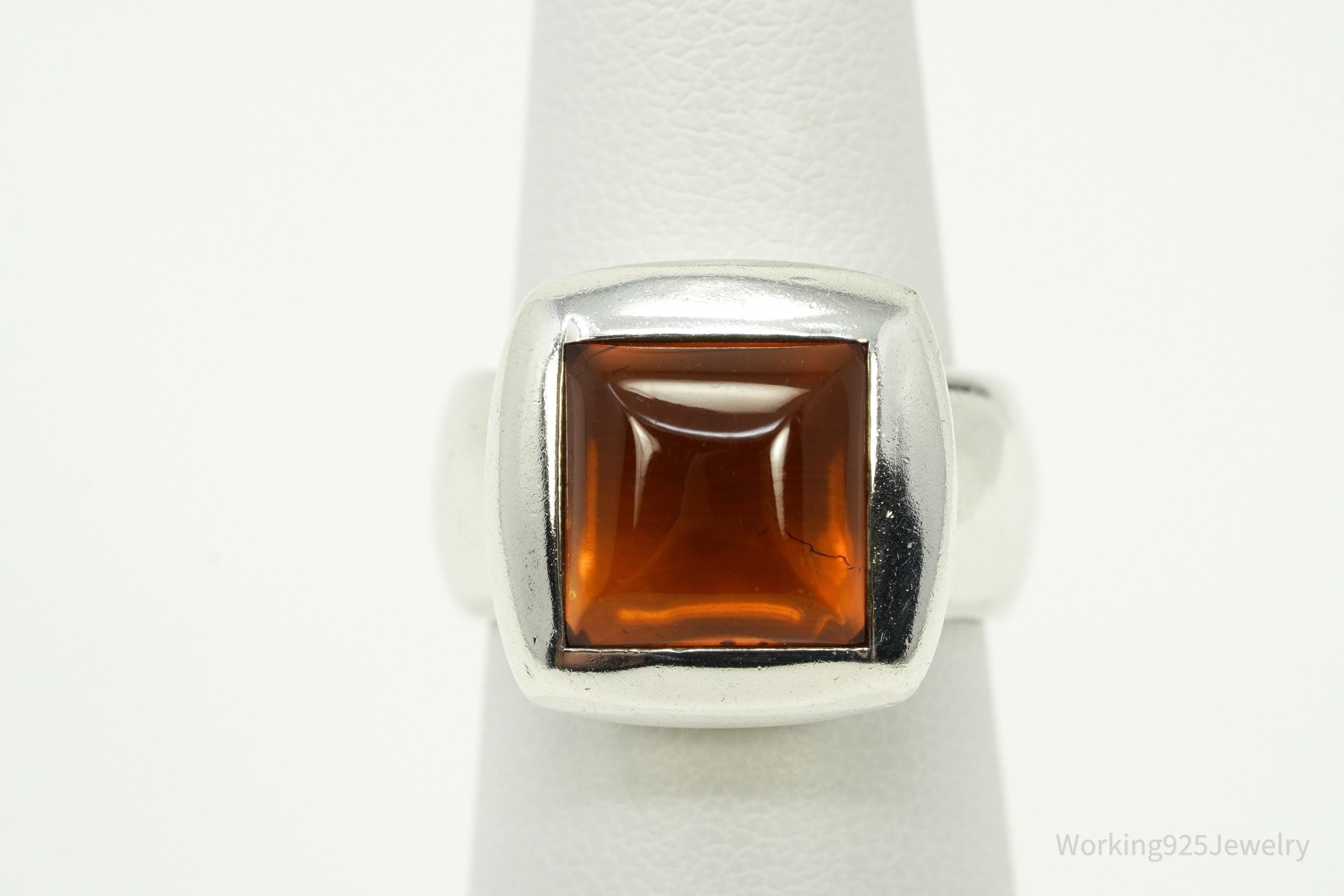Vintage Joseph Esposito Sig Amber Sterling Silver Ring - Size 6