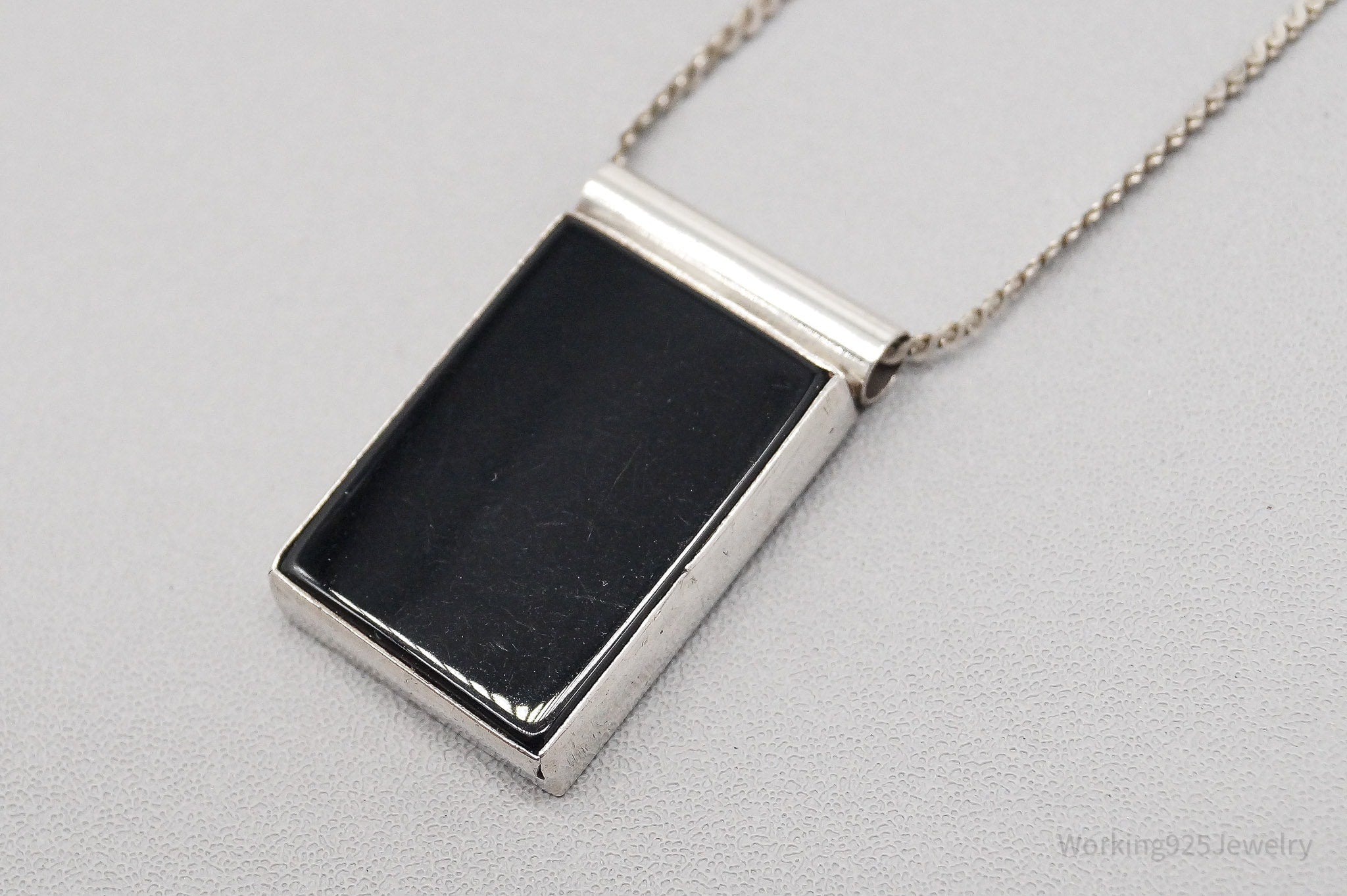 Vintage Black Onyx Sterling Silver Necklace - 16"