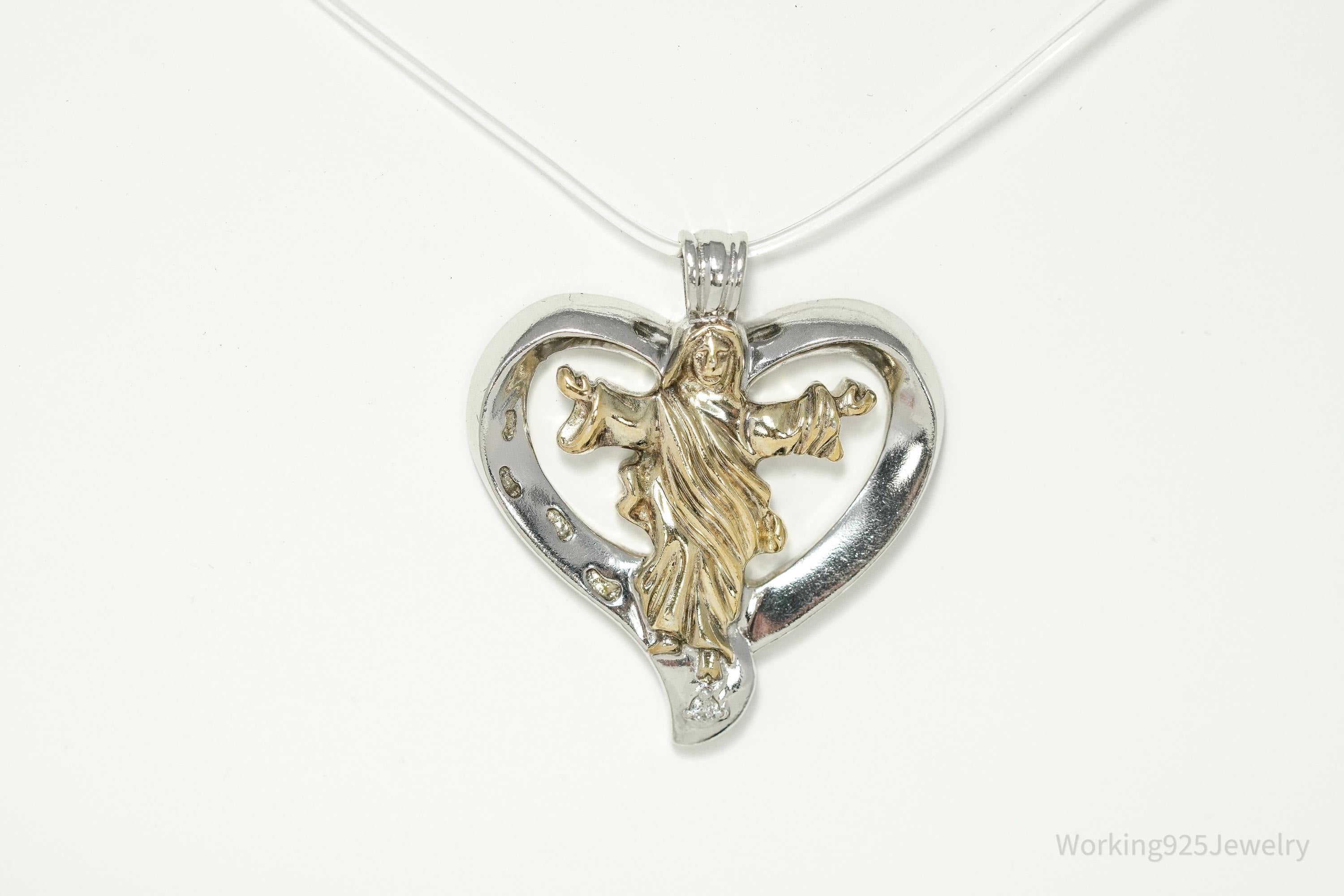 Vintage BGE "Our Father" Diamond Two Tone Sterling Silver Heart Pendant