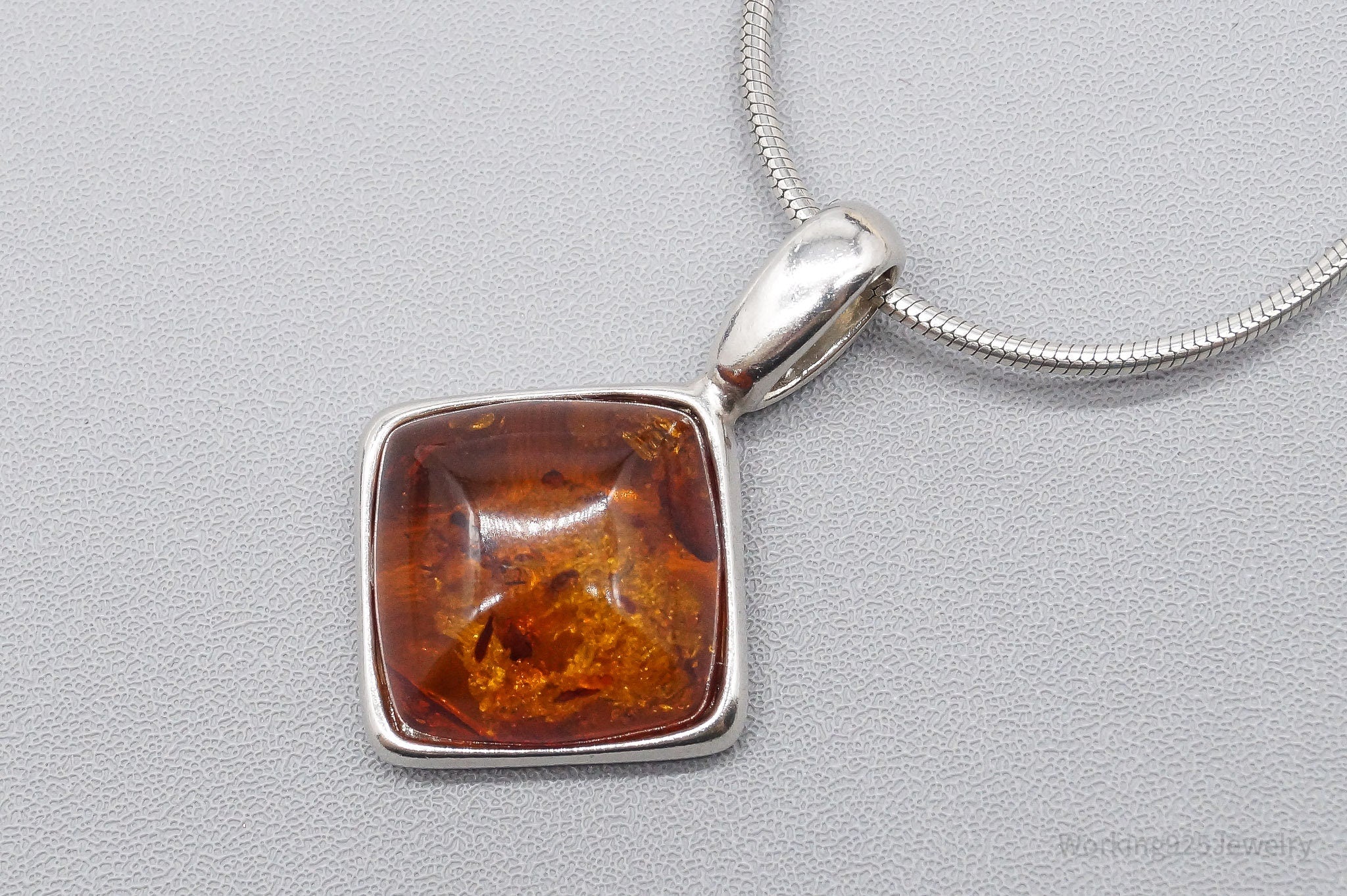 Vintage Amber Sterling Silver Chain Necklace - 16"