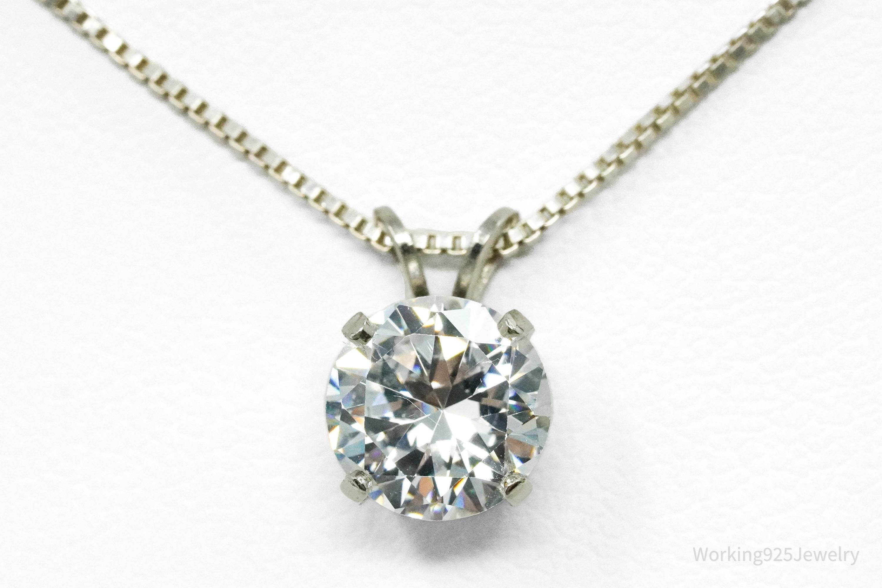 Vintage Large Cubic Zirconia Sterling Silver Necklace 16"