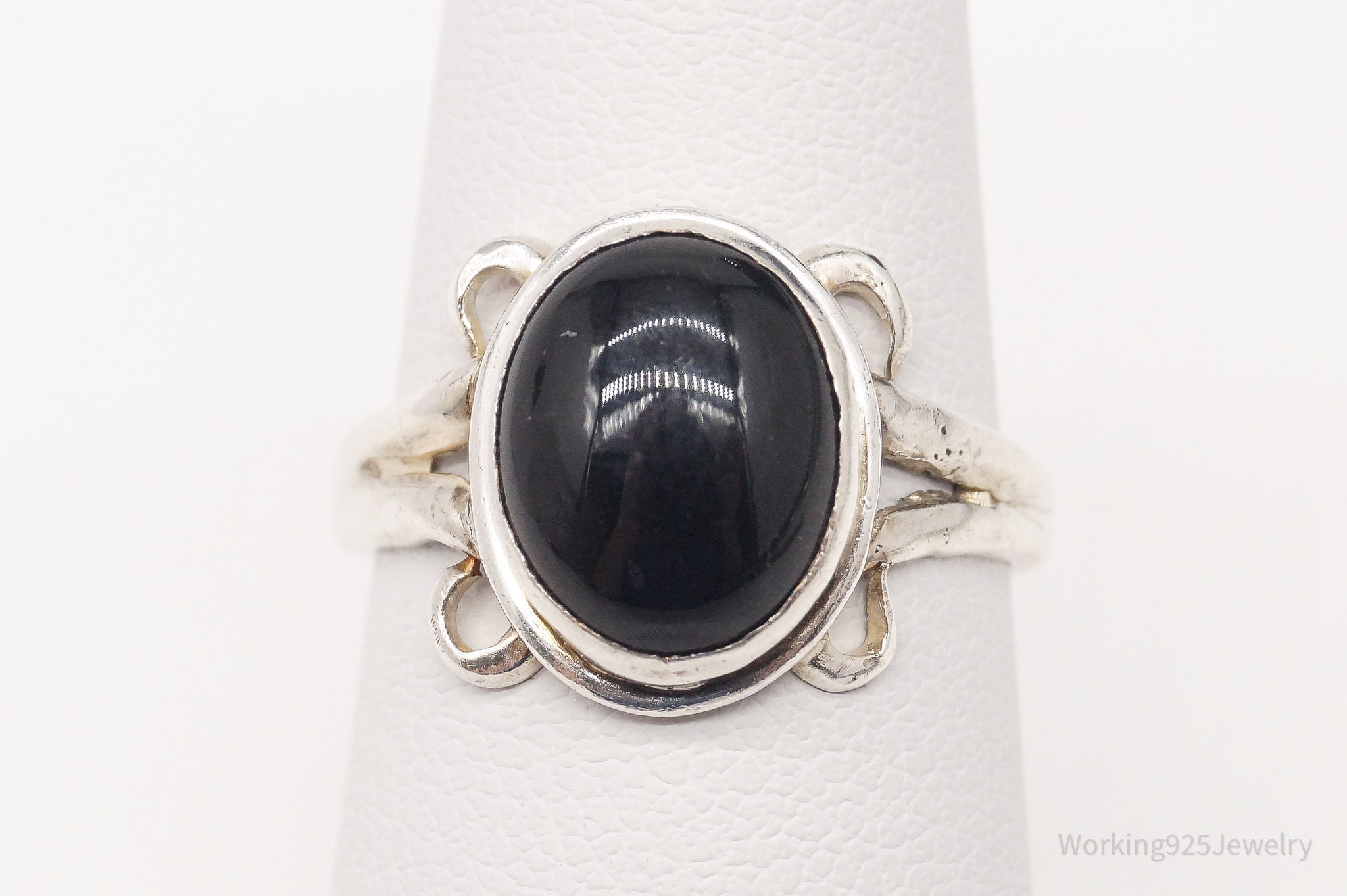 Vintage Black Onyx Silver Ring - Size 6.25