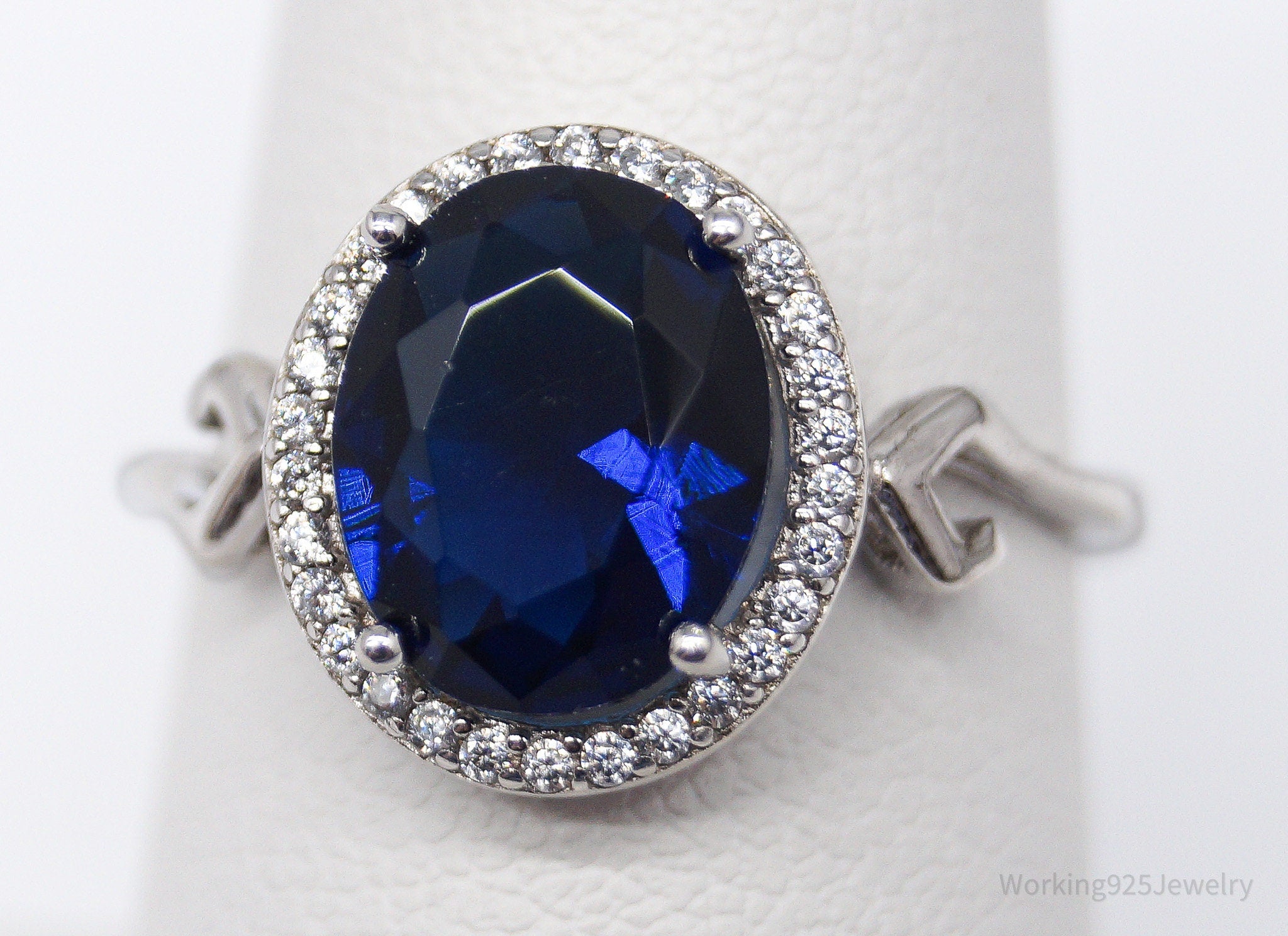 Vintage Lab Sapphire Cubic Zirconia Sterling Silver Ring - Size 7