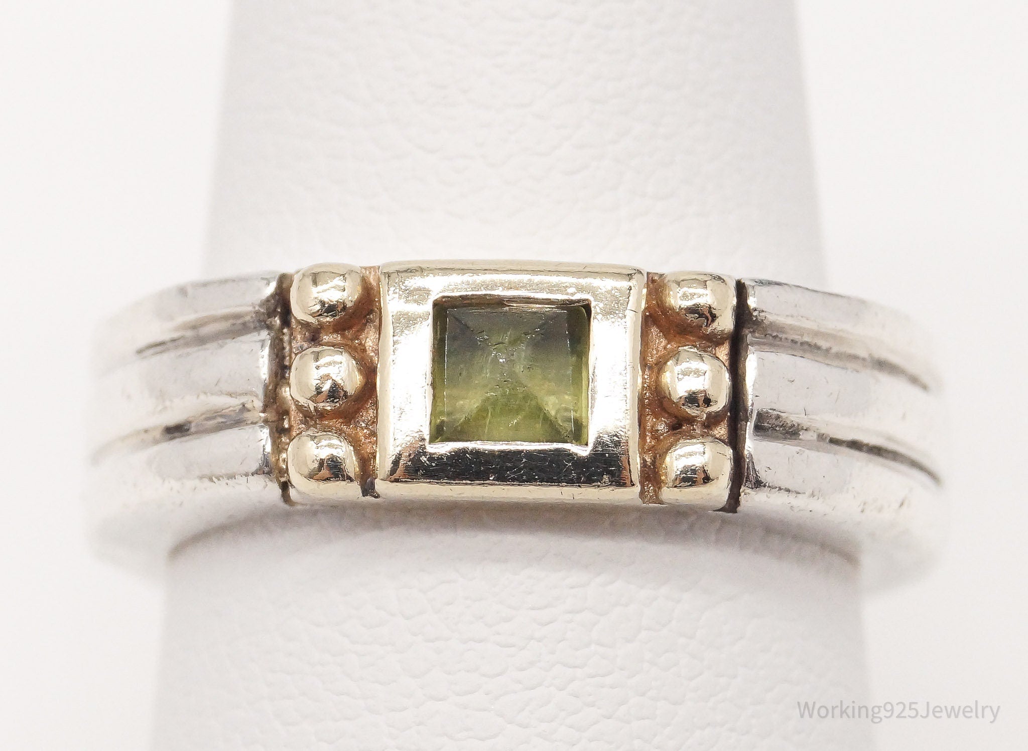 Vintage 14K Yellow Gold Peridot Sterling Silver Ring - Size 7.5