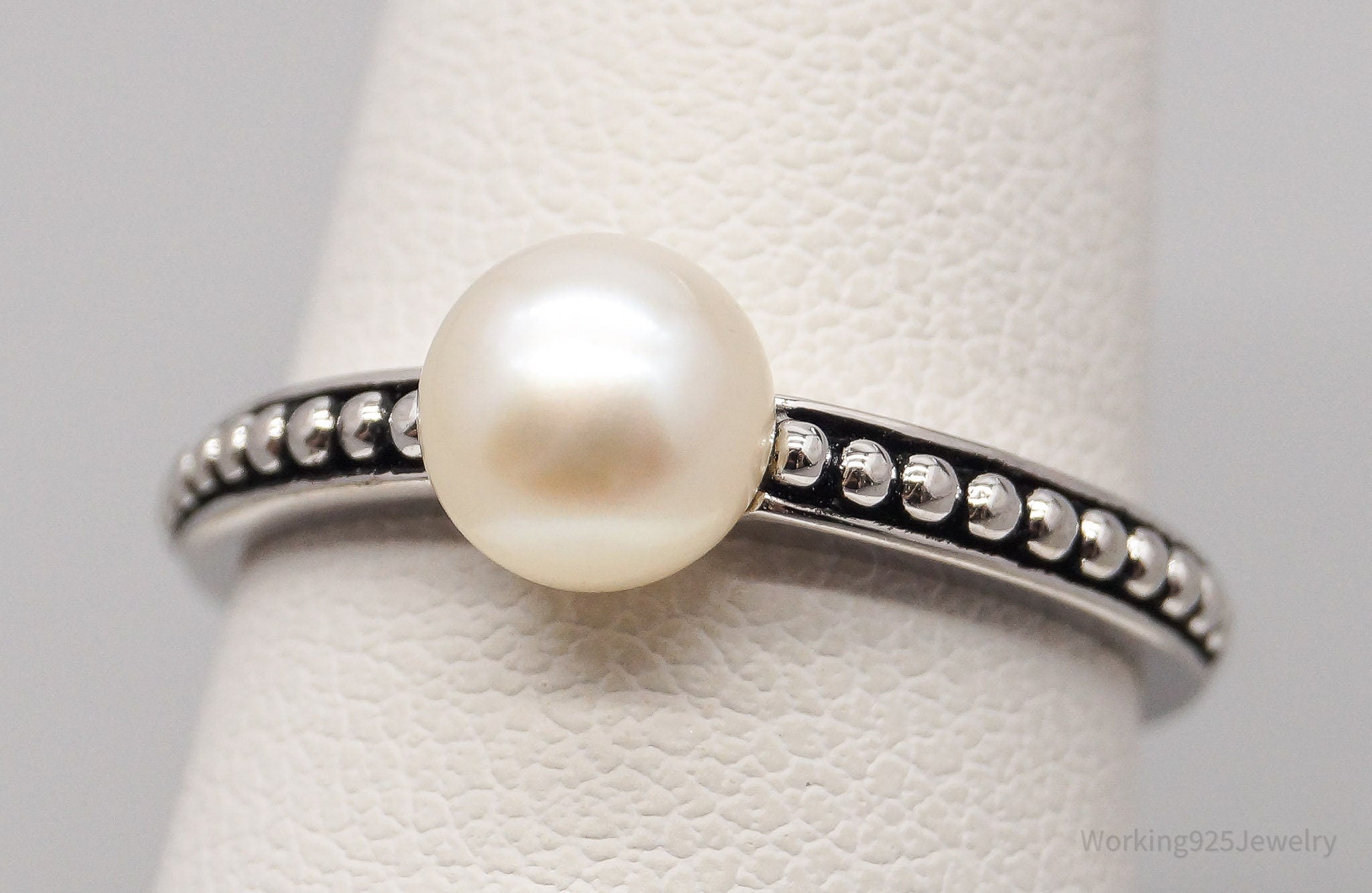 Vintage Honora White Cultured Pearl Sterling Silver Ring - Size 6.75
