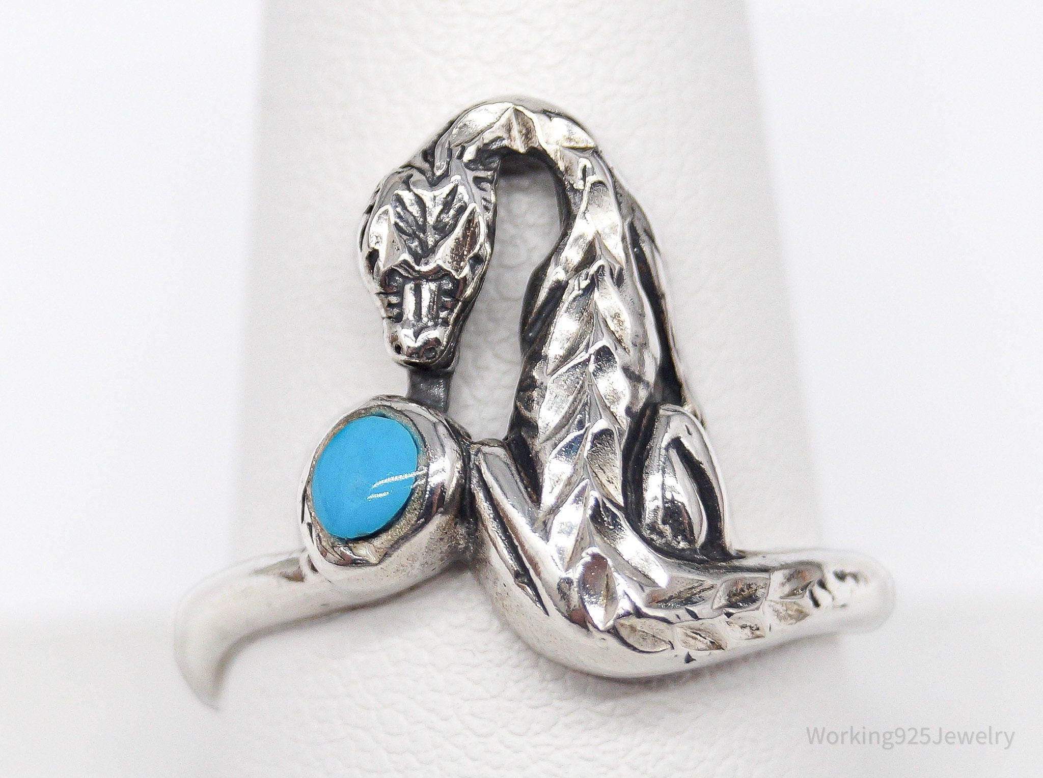 Vintage Wrapped Snake Turquoise Sterling Silver Ring - Size 9.75