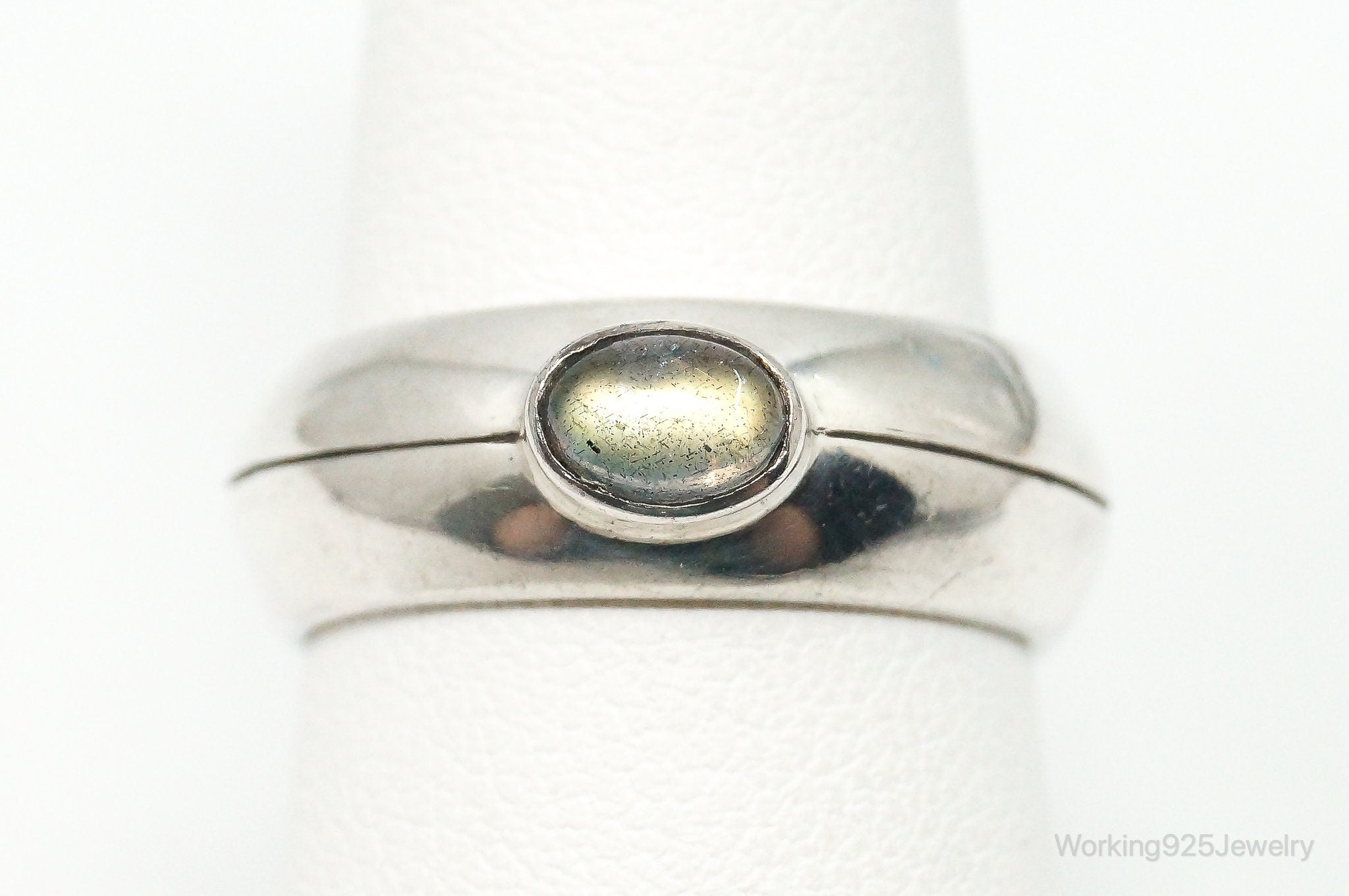 Vintage Modernist Labradorite Sterling Silver Ring - Size 7.75