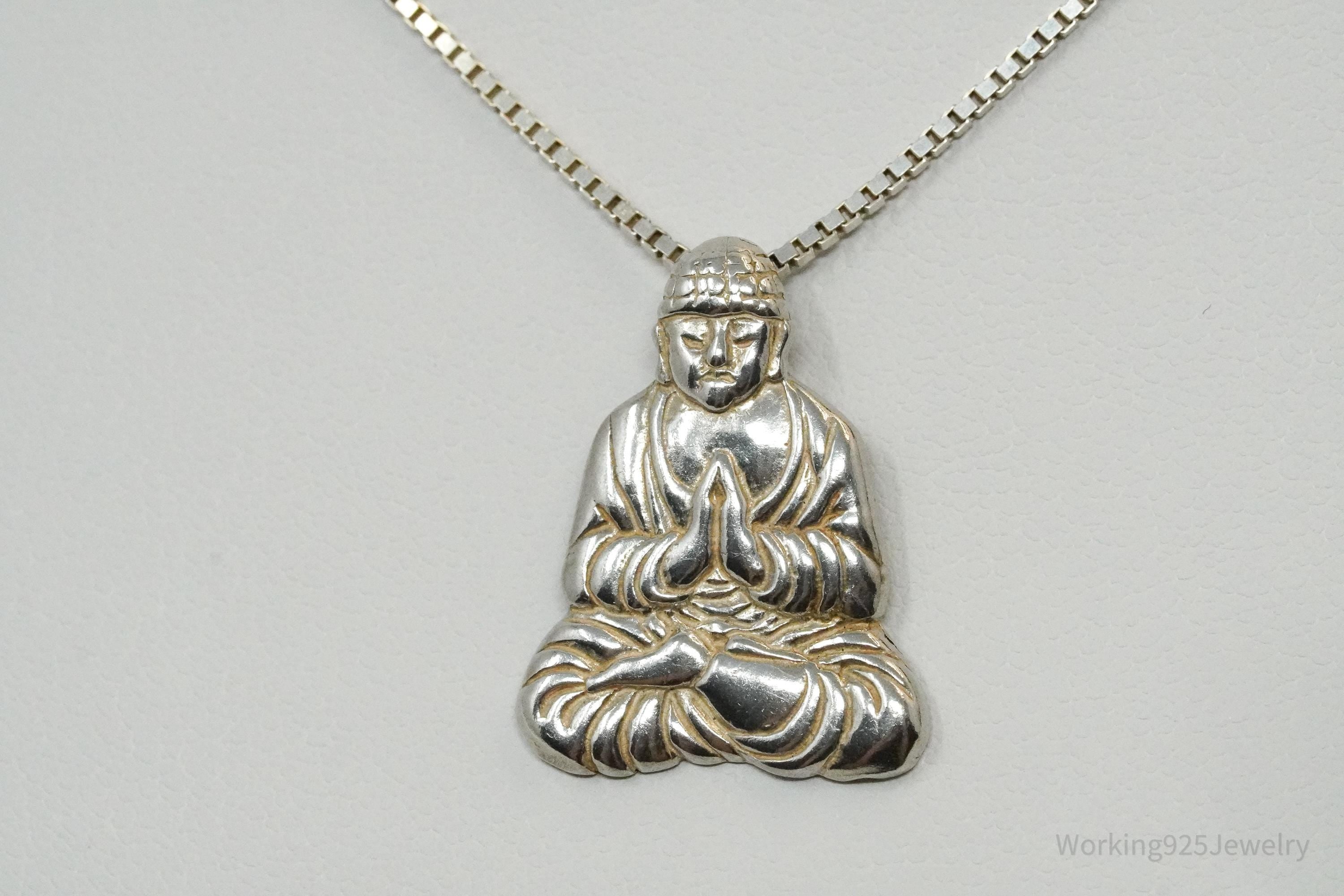Vintage Buddha Sterling Silver Necklace 16"